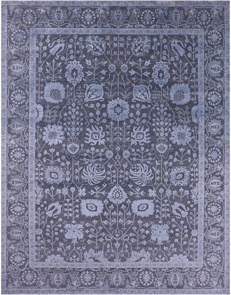 Grey Persian Hand Knotted Wool & Silk Rug - 9' 0" X 11' 10" - Golden Nile