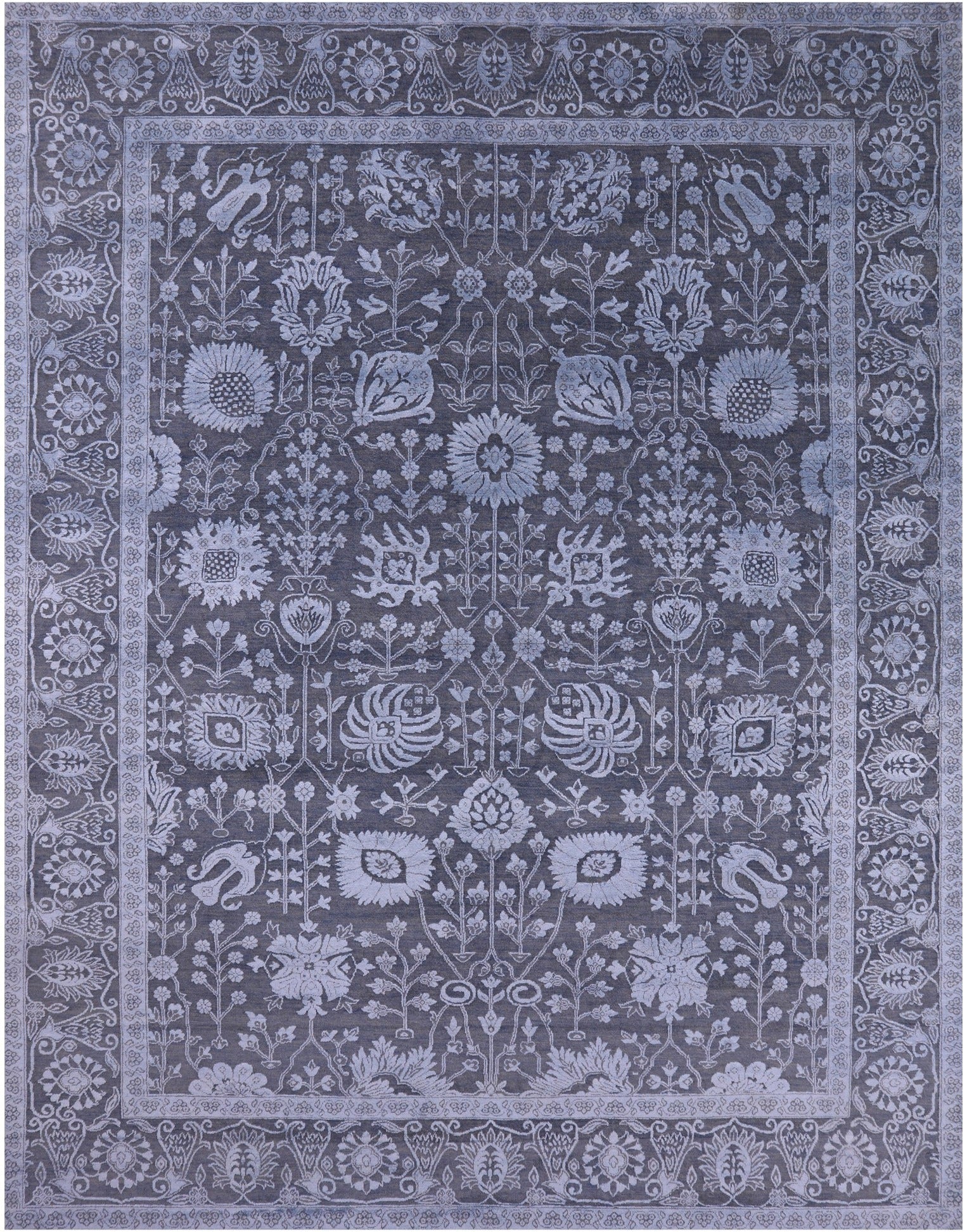 Grey Persian Hand Knotted Wool & Silk Rug - 9' 0" X 11' 10" - Golden Nile