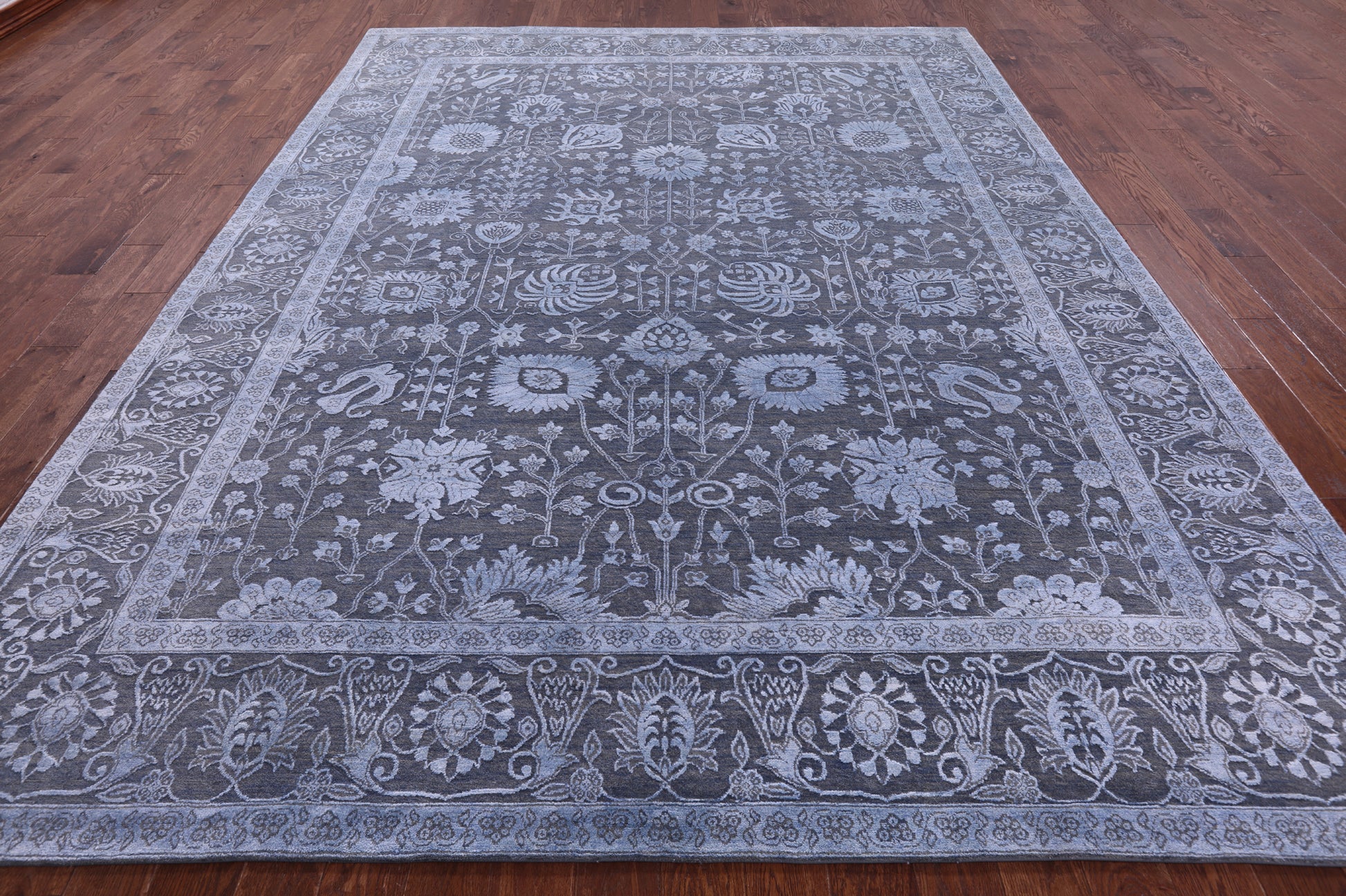 Grey Persian Hand Knotted Wool & Silk Rug - 9' 0" X 11' 10" - Golden Nile