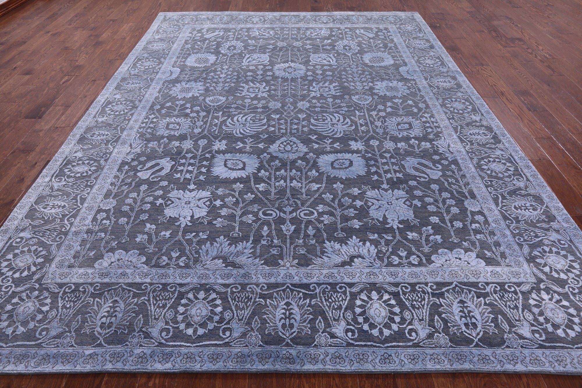 Grey Persian Hand Knotted Wool & Silk Rug - 9' 0" X 11' 10" - Golden Nile