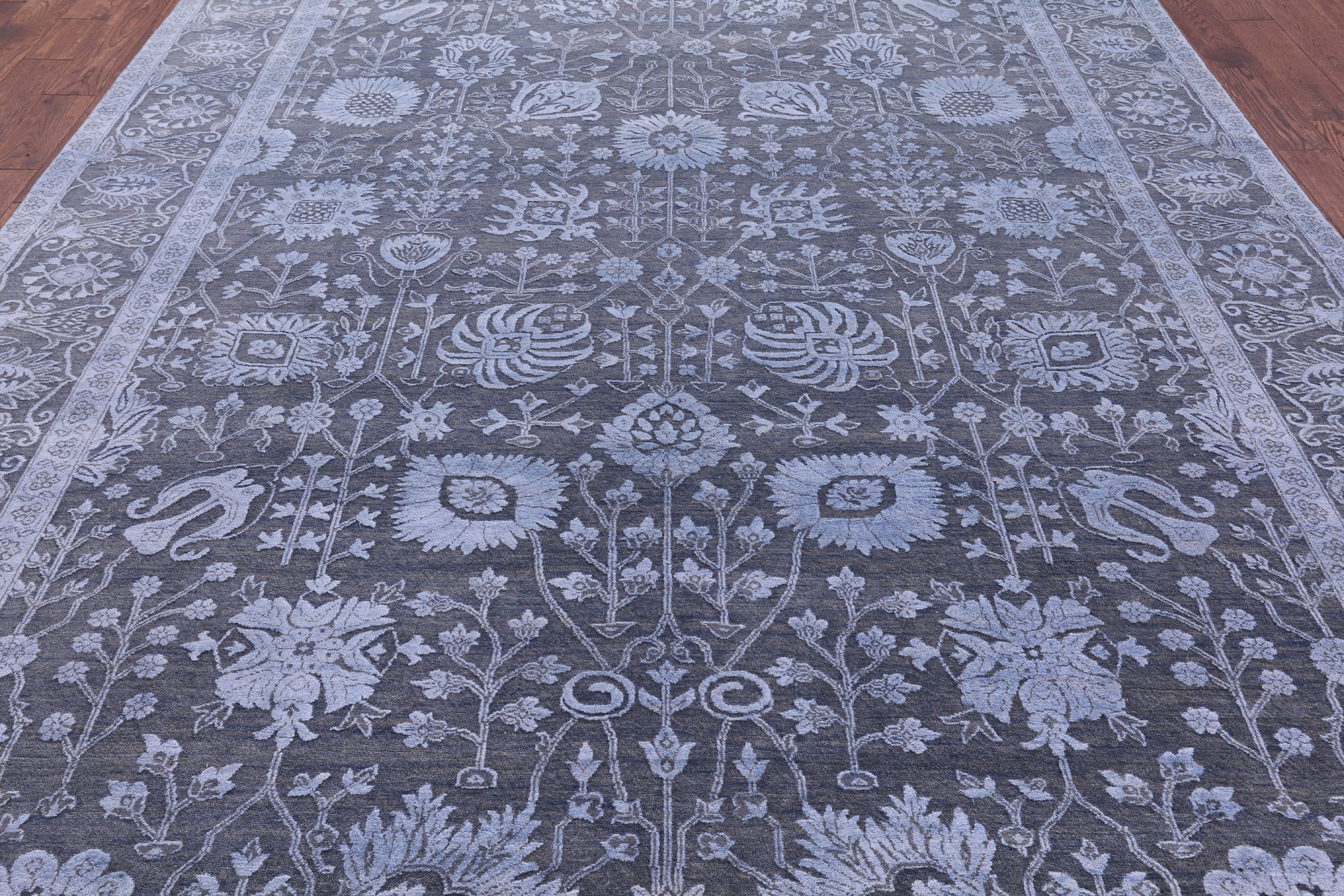 Grey Persian Hand Knotted Wool & Silk Rug - 9' 0" X 11' 10" - Golden Nile