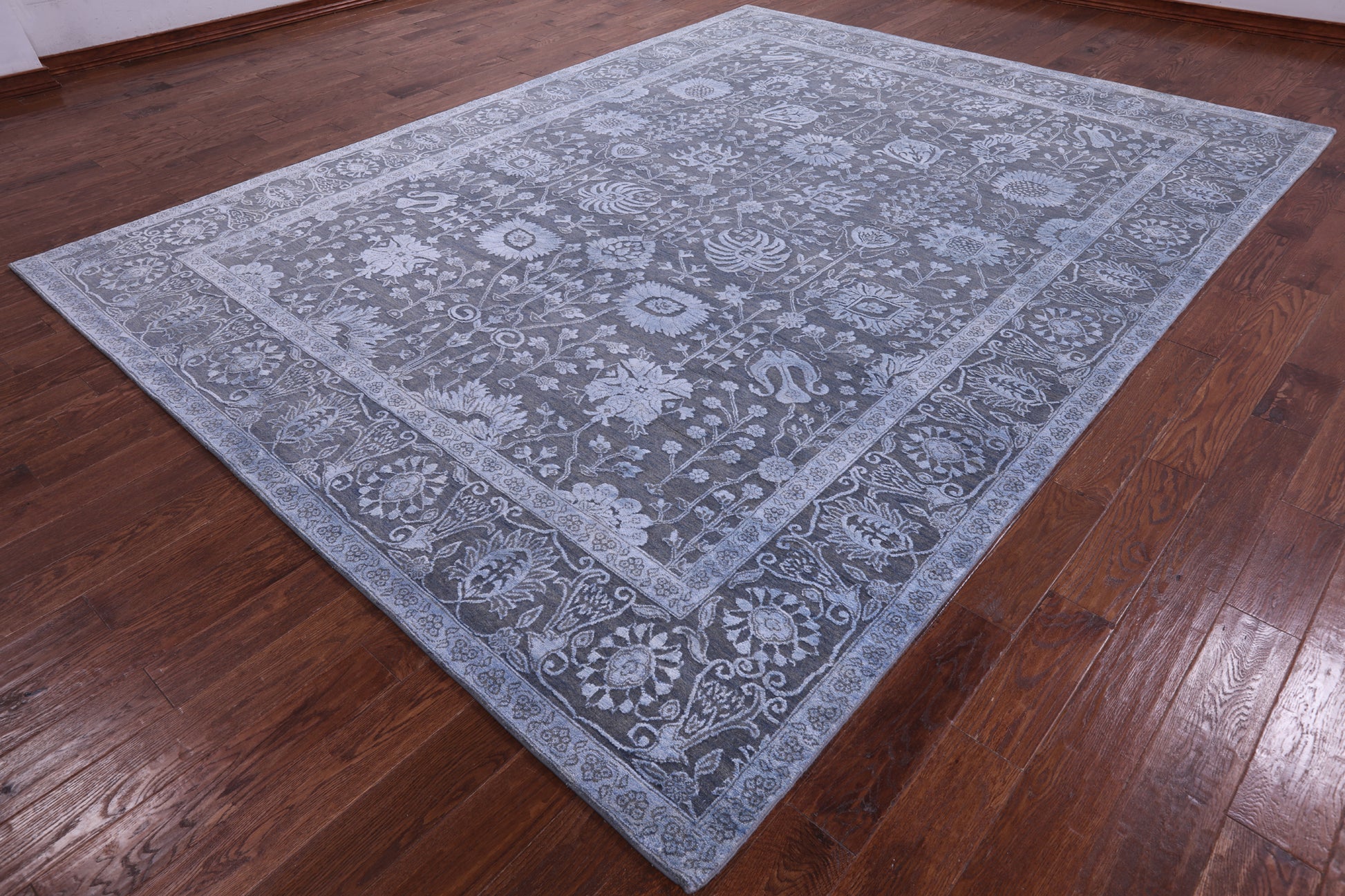Grey Persian Hand Knotted Wool & Silk Rug - 9' 0" X 11' 10" - Golden Nile