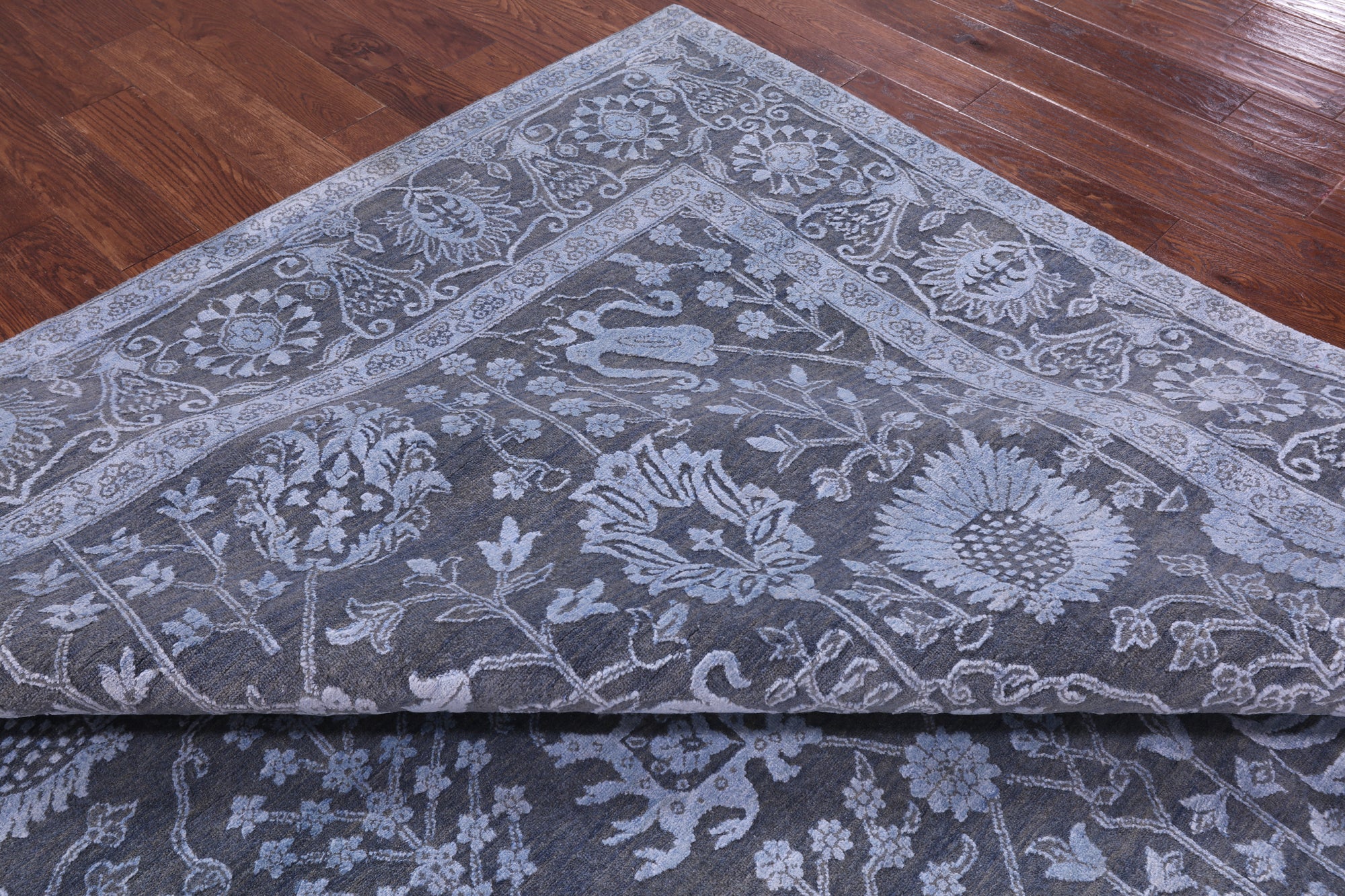 Grey Persian Hand Knotted Wool & Silk Rug - 9' 0" X 11' 10" - Golden Nile