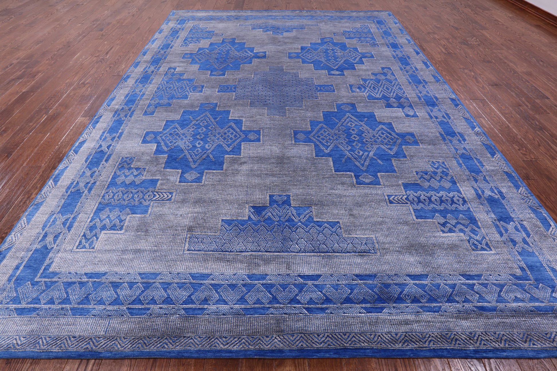 Blue Persian Gabbeh Hand Knotted Wool & Silk Rug - 9' 0" X 12' 4" - Golden Nile