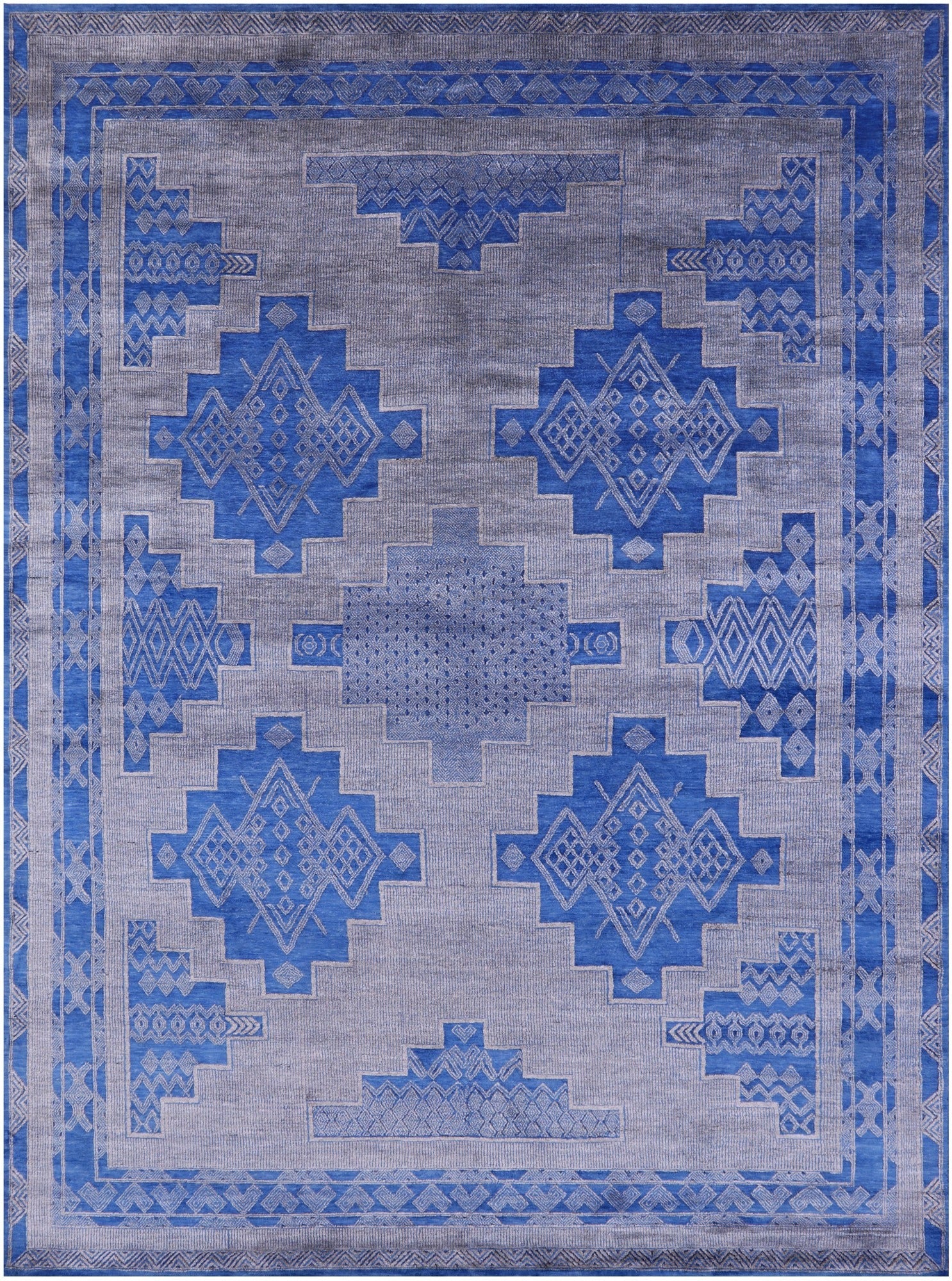 Blue Persian Gabbeh Hand Knotted Wool & Silk Rug - 9' 0" X 12' 4" - Golden Nile