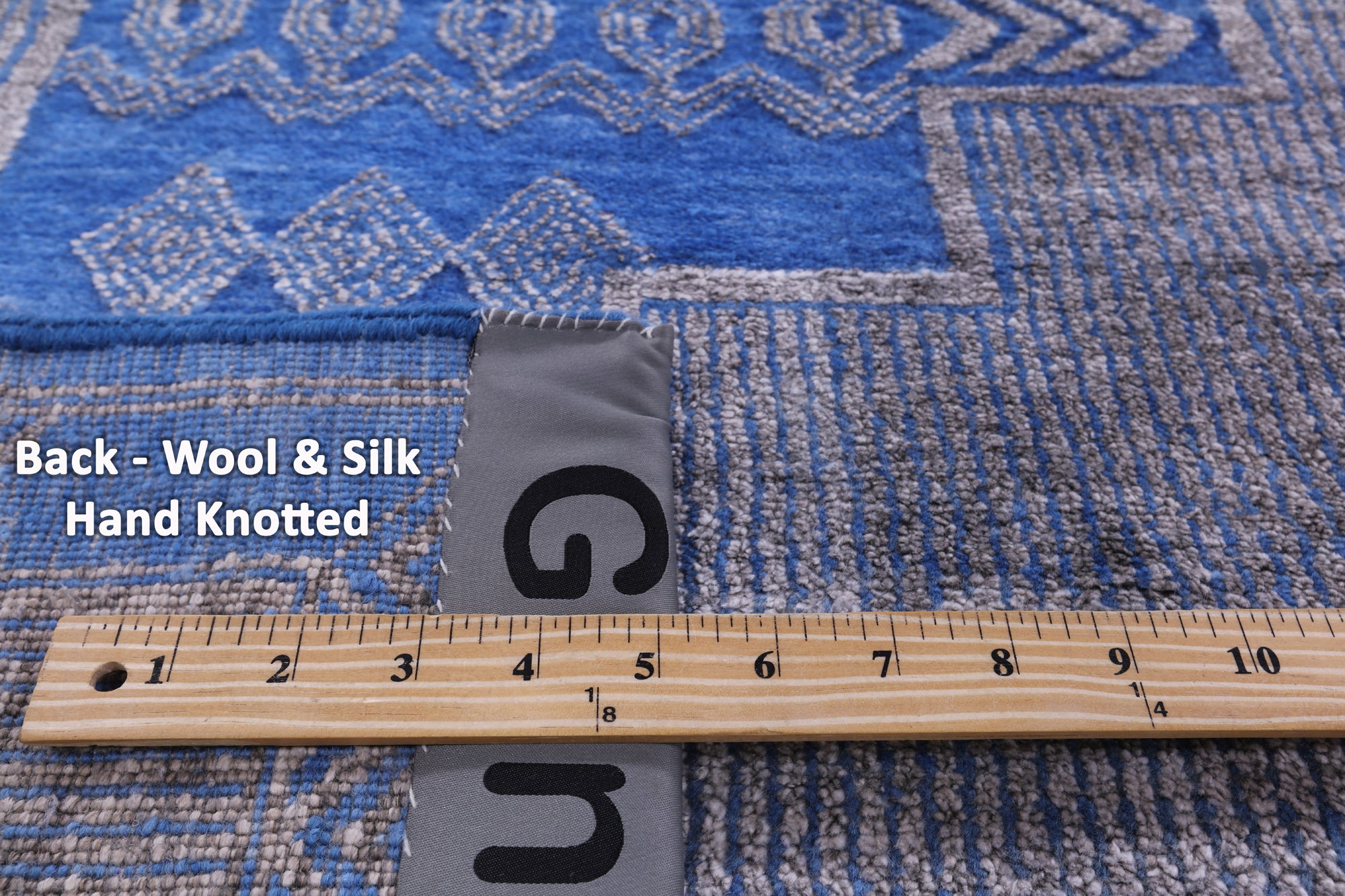Blue Persian Gabbeh Hand Knotted Wool & Silk Rug - 9' 0" X 12' 4" - Golden Nile
