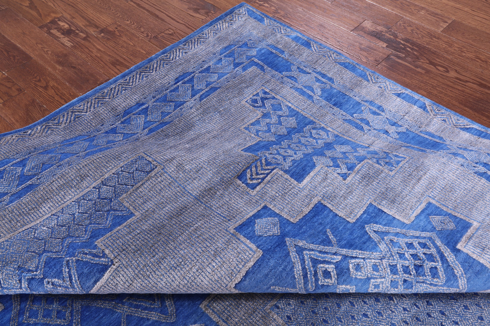 Blue Persian Gabbeh Hand Knotted Wool & Silk Rug - 9' 0" X 12' 4" - Golden Nile