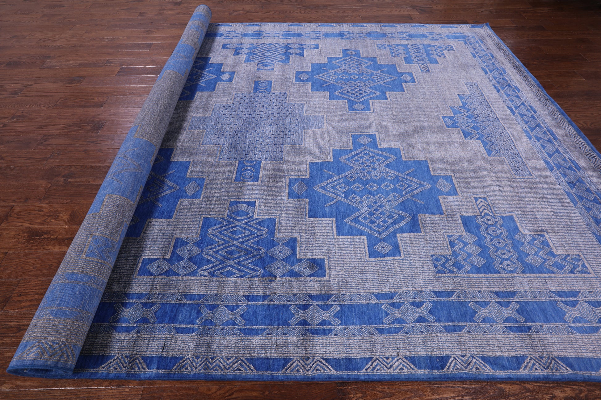 Blue Persian Gabbeh Hand Knotted Wool & Silk Rug - 9' 0" X 12' 4" - Golden Nile