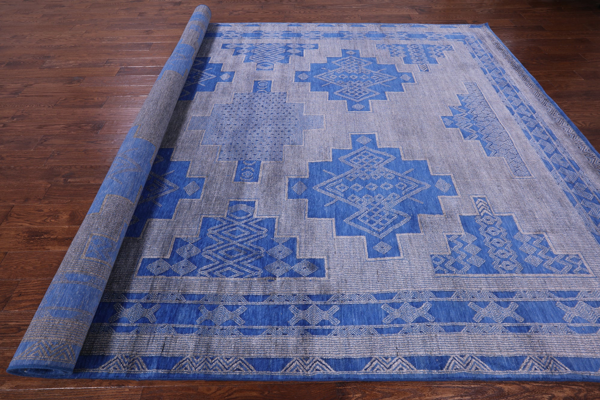 Blue Persian Gabbeh Hand Knotted Wool & Silk Rug - 9' 0" X 12' 4" - Golden Nile