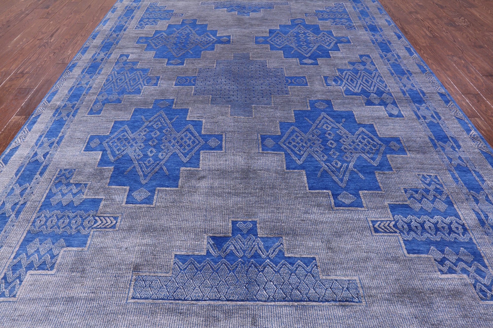 Blue Persian Gabbeh Hand Knotted Wool & Silk Rug - 9' 0" X 12' 4" - Golden Nile