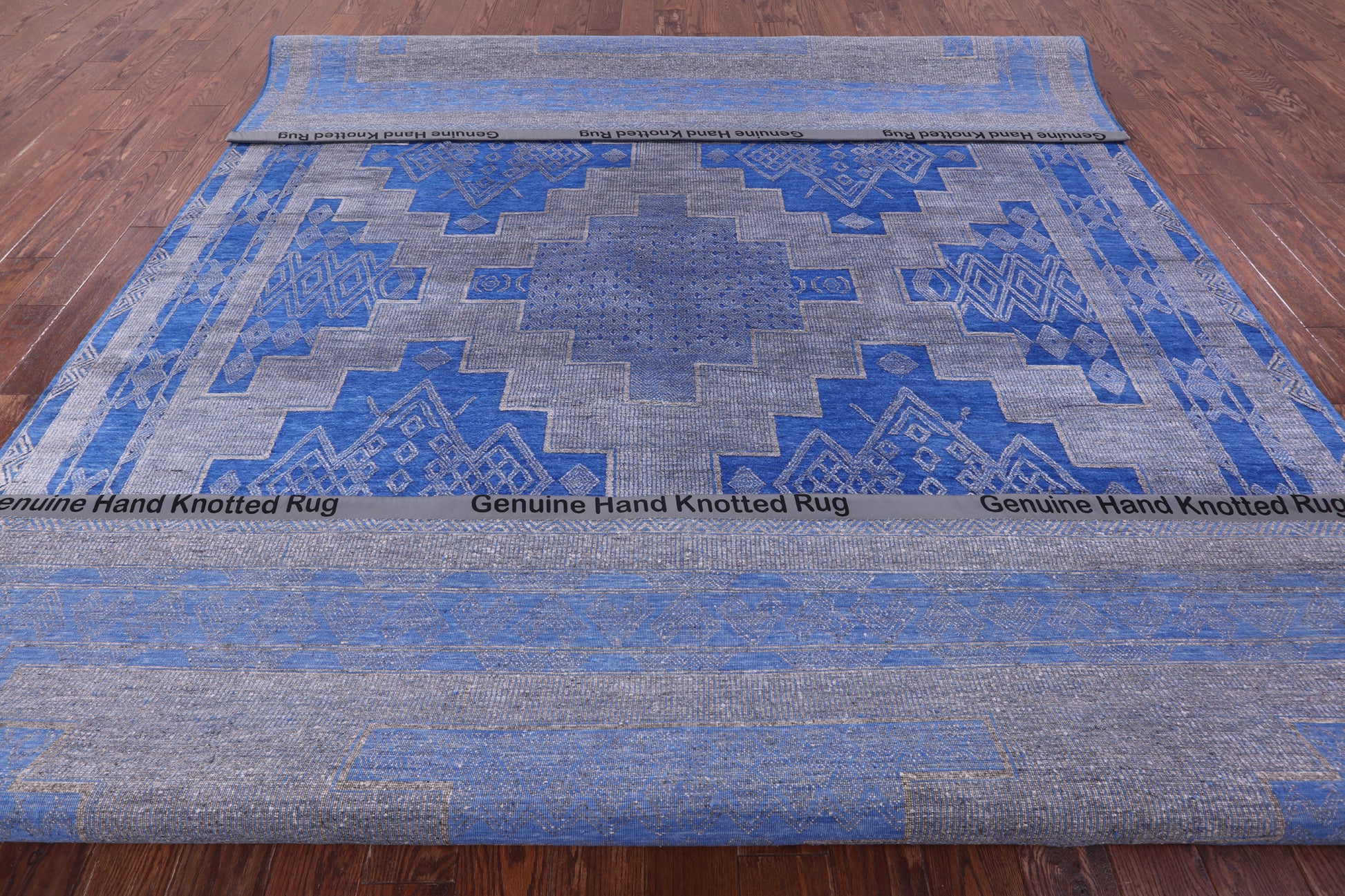 Blue Persian Gabbeh Hand Knotted Wool & Silk Rug - 9' 0" X 12' 4" - Golden Nile