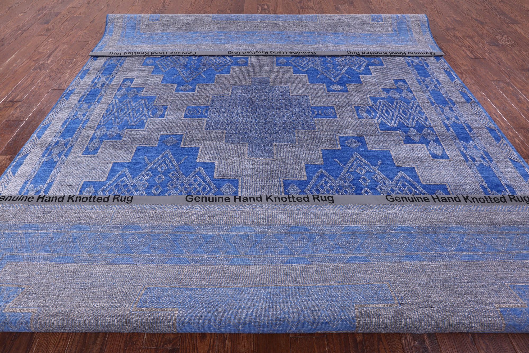 Blue Persian Gabbeh Hand Knotted Wool & Silk Rug - 9' 0" X 12' 4" - Golden Nile