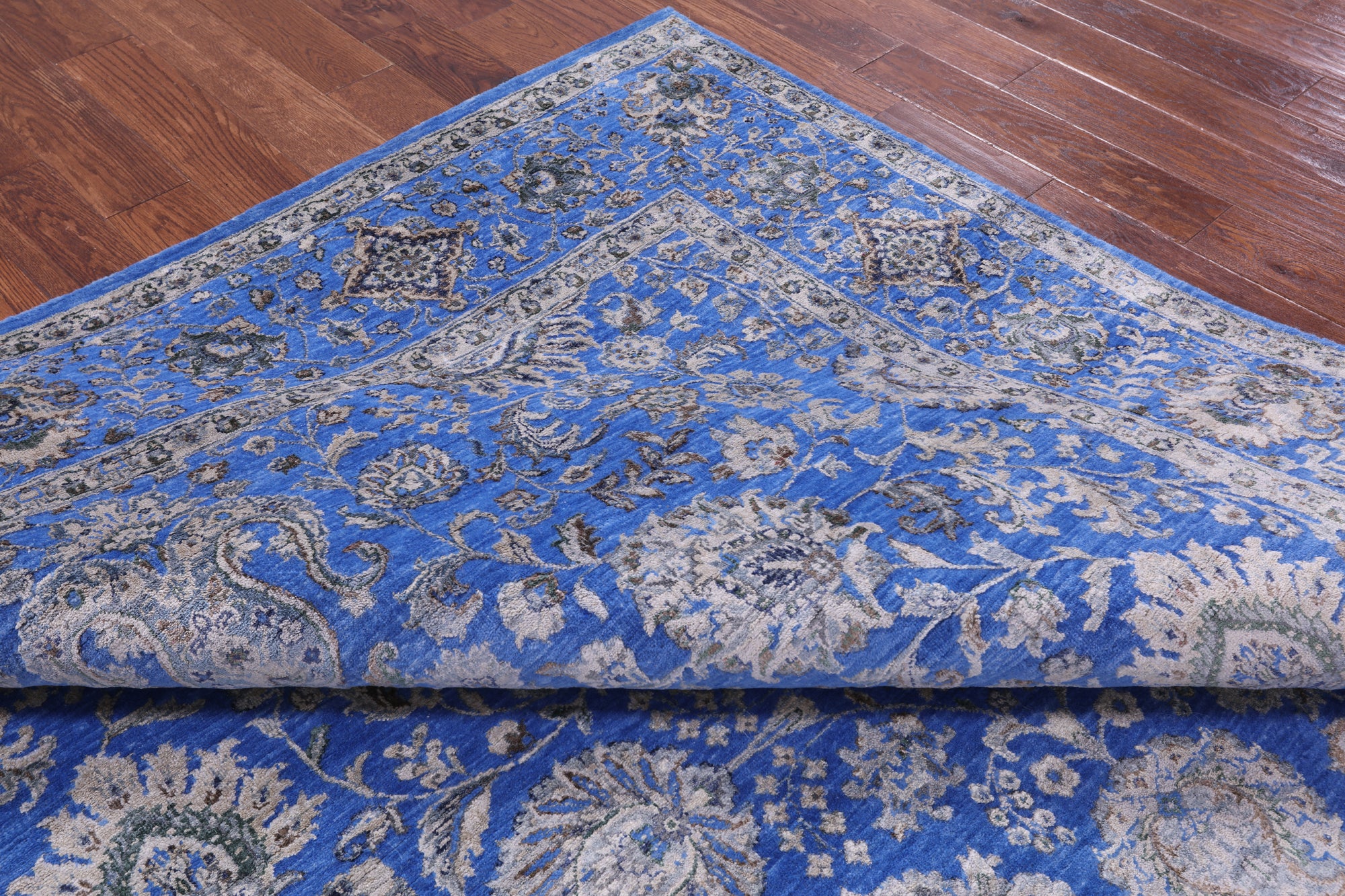 Blue Persian Hand Knotted Wool & Silk Rug - 8' 1" X 10' 6" - Golden Nile