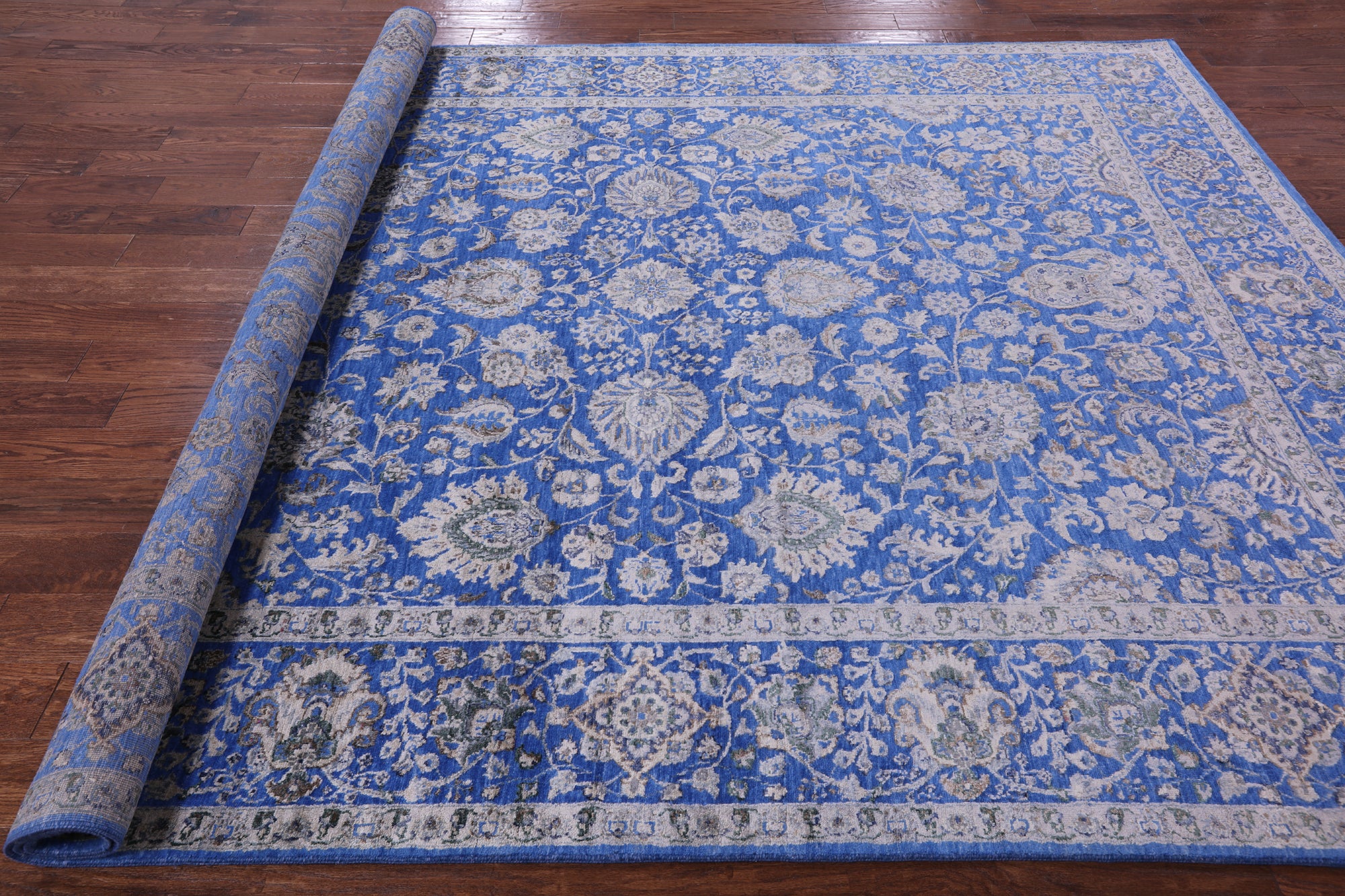 Blue Persian Hand Knotted Wool & Silk Rug - 8' 1" X 10' 6" - Golden Nile
