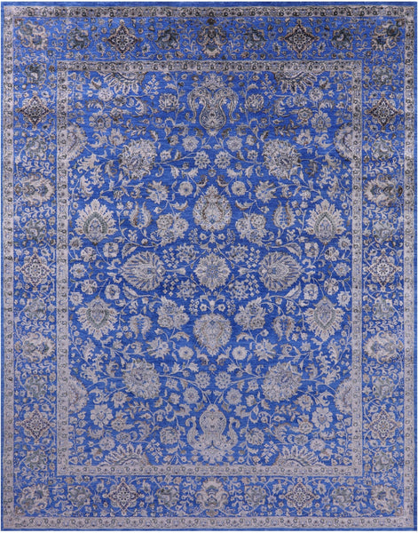 Blue Persian Hand Knotted Wool & Silk Rug - 8' 1" X 10' 6" - Golden Nile
