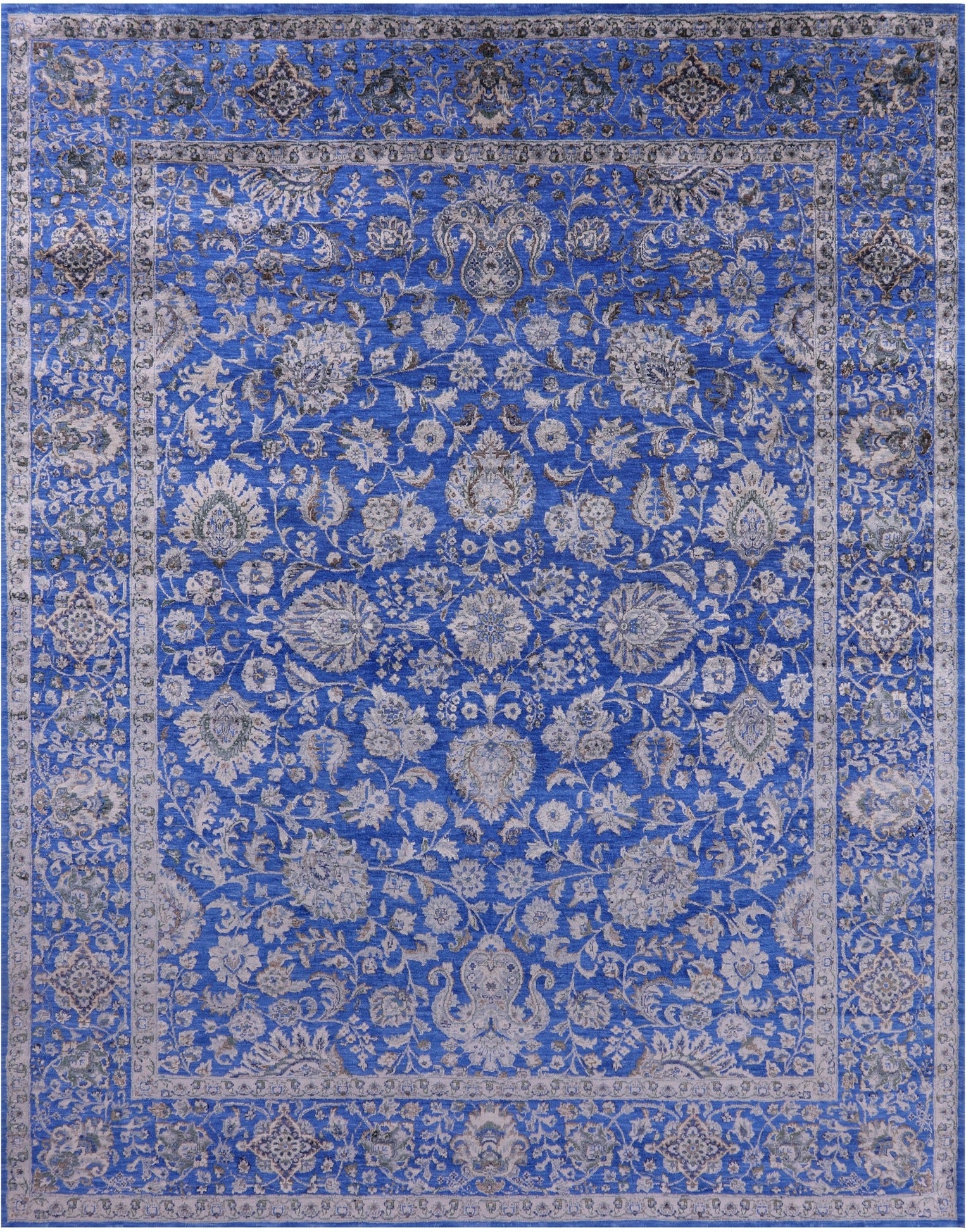 Blue Persian Hand Knotted Wool & Silk Rug - 8' 1" X 10' 6" - Golden Nile