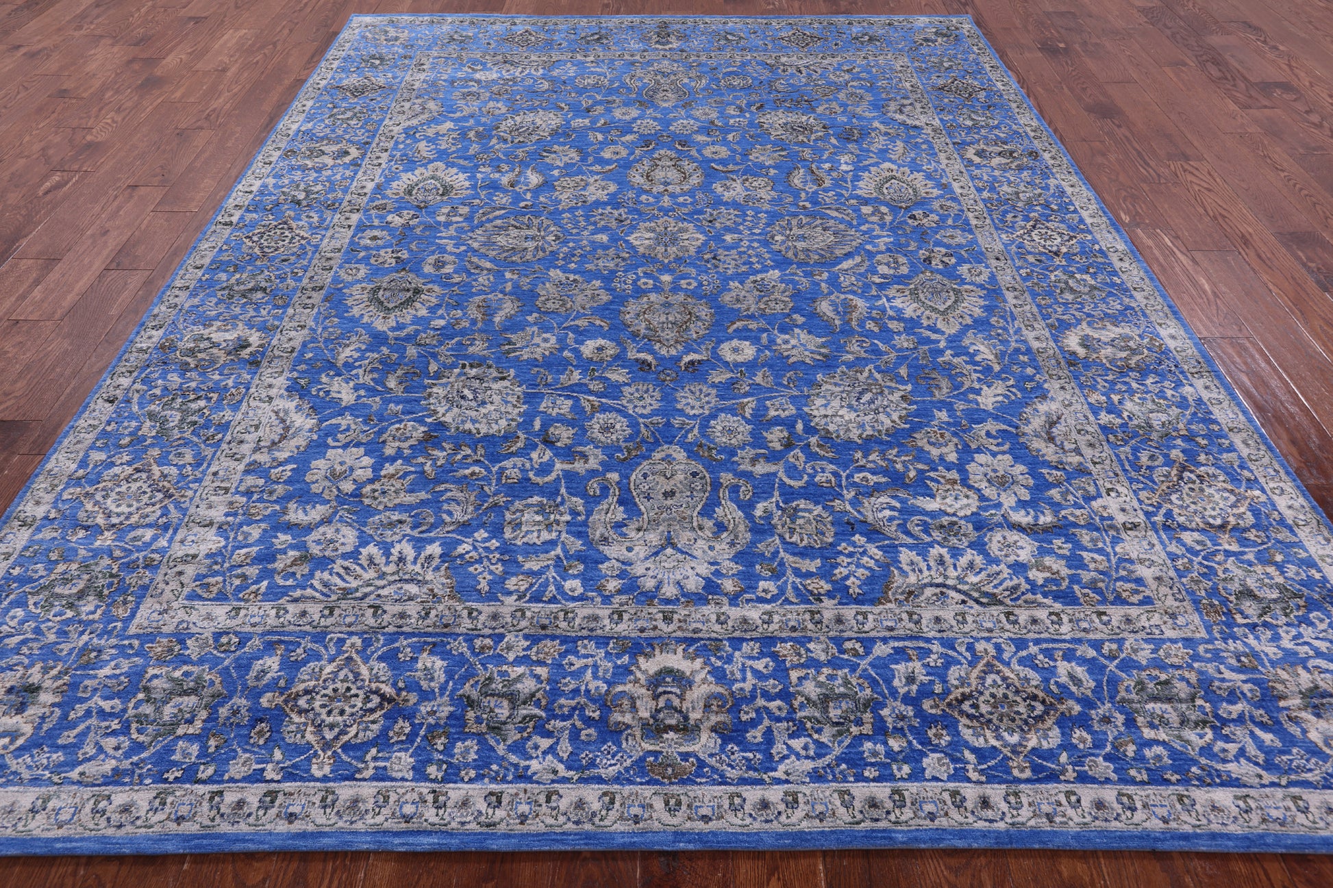 Blue Persian Hand Knotted Wool & Silk Rug - 8' 1" X 10' 6" - Golden Nile