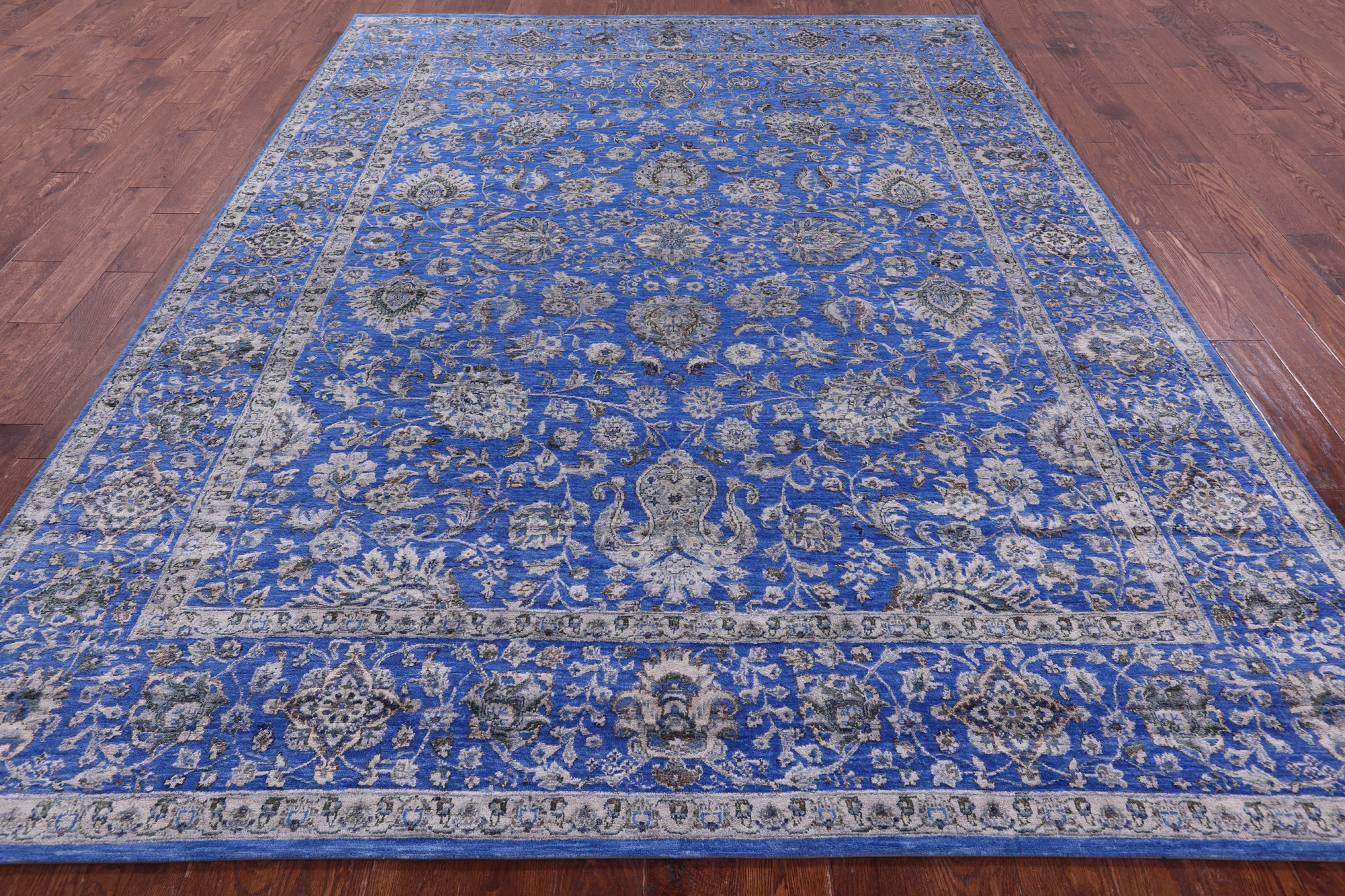 Blue Persian Hand Knotted Wool & Silk Rug - 8' 1" X 10' 6" - Golden Nile