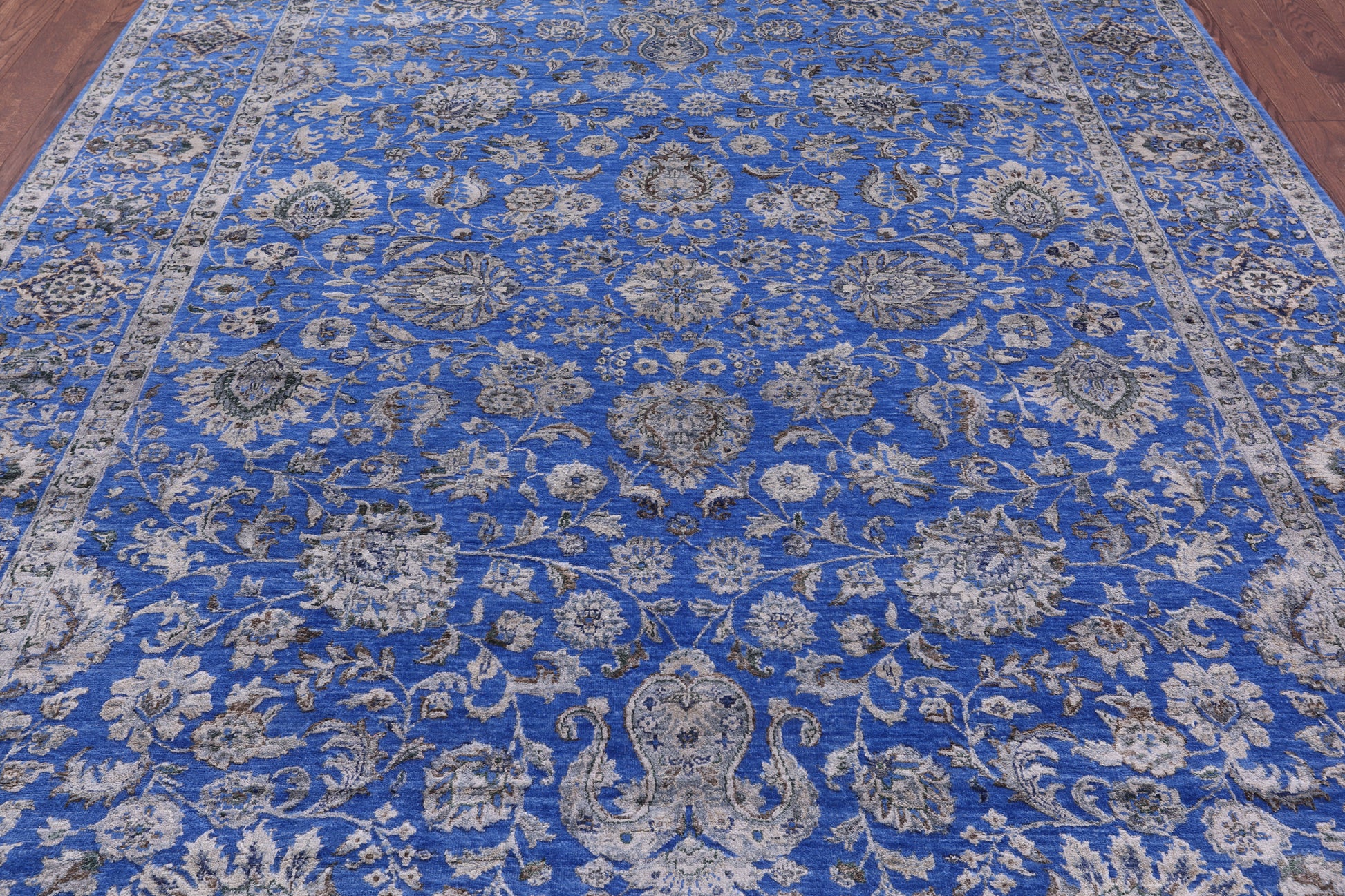 Blue Persian Hand Knotted Wool & Silk Rug - 8' 1" X 10' 6" - Golden Nile