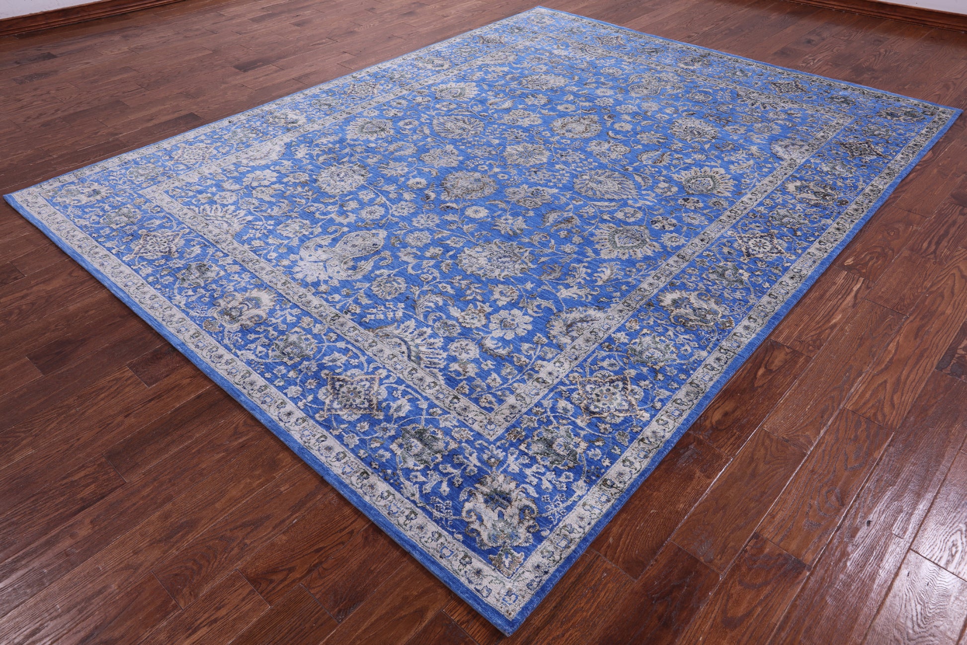 Blue Persian Hand Knotted Wool & Silk Rug - 8' 1" X 10' 6" - Golden Nile