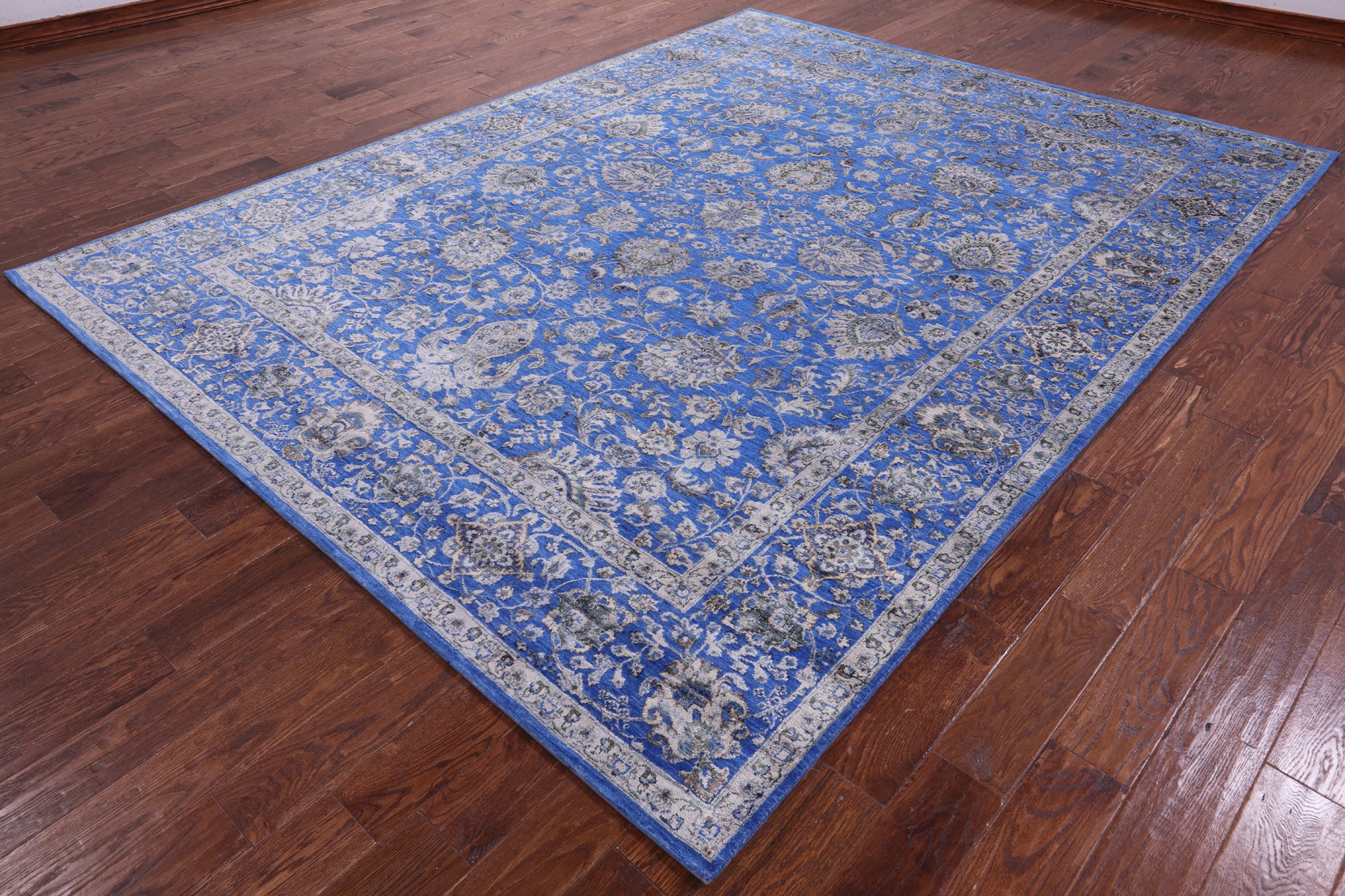 Blue Persian Hand Knotted Wool & Silk Rug - 8' 1" X 10' 6" - Golden Nile