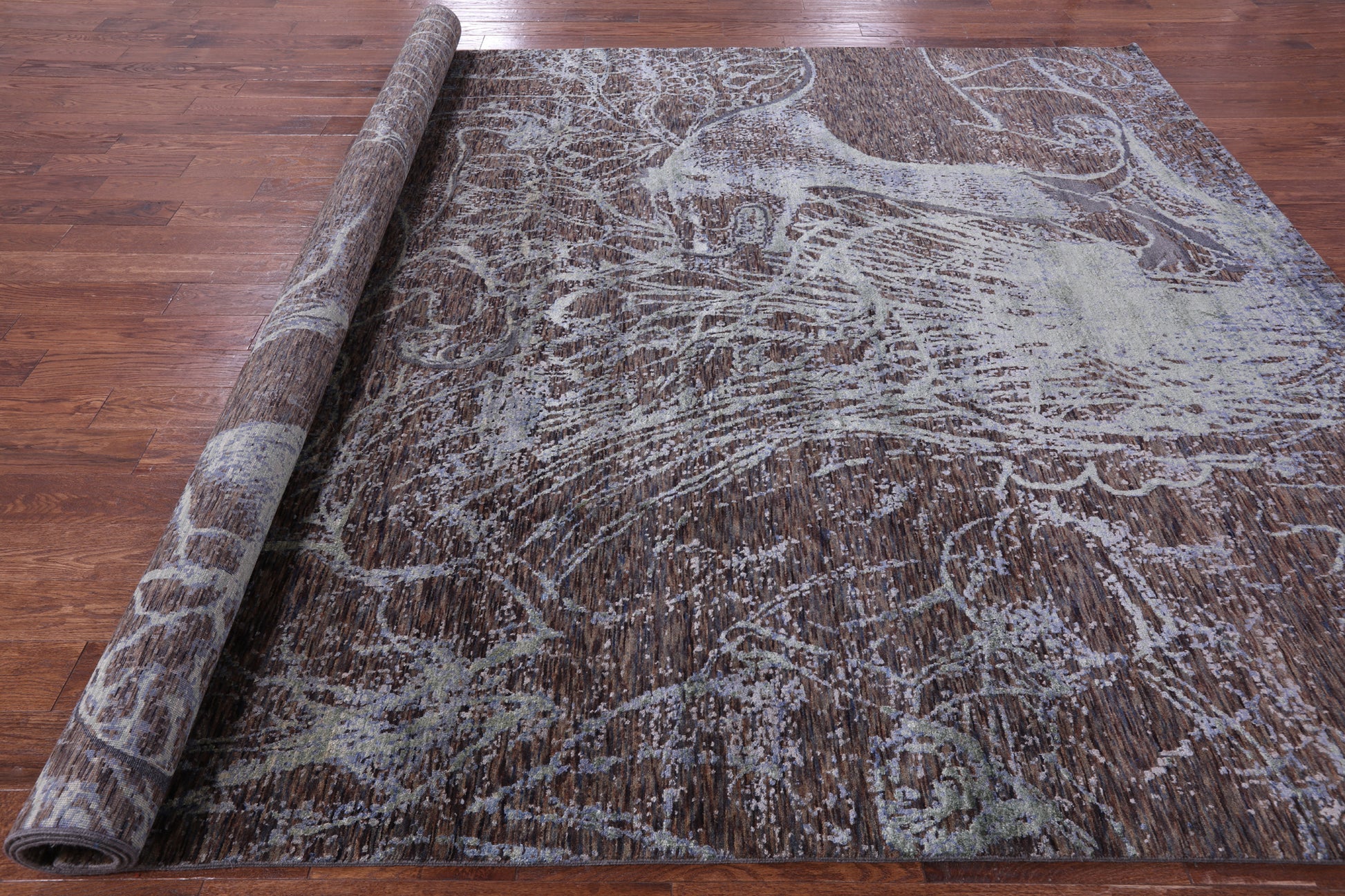 Lions Design Contemporary Hand Knotted Wool & Silk Rug - 9' 1" X 12' 2" - Golden Nile