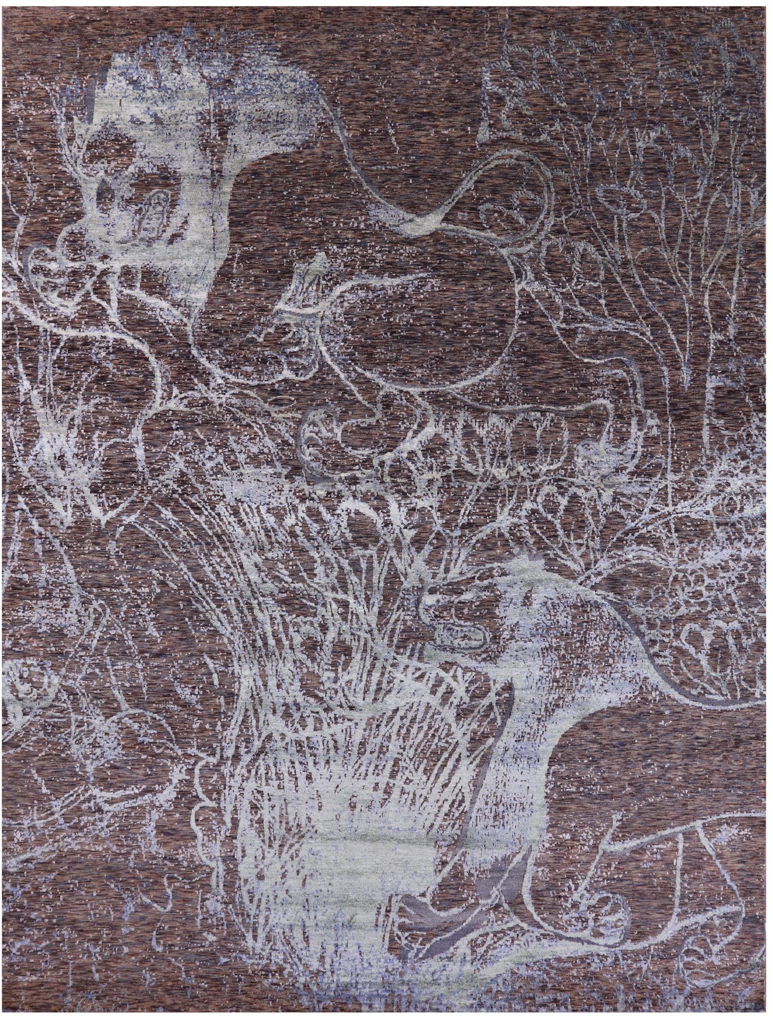 Lions Design Contemporary Hand Knotted Wool & Silk Rug - 9' 1" X 12' 2" - Golden Nile