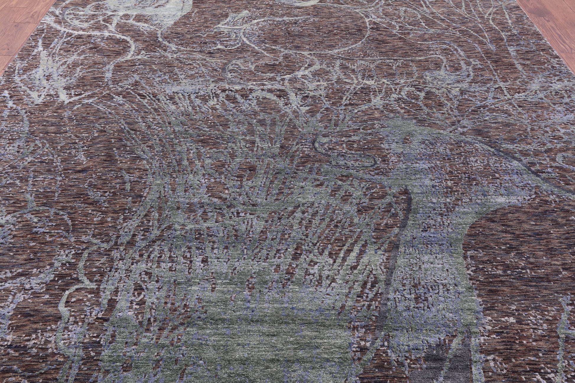 Lions Design Contemporary Hand Knotted Wool & Silk Rug - 9' 1" X 12' 2" - Golden Nile