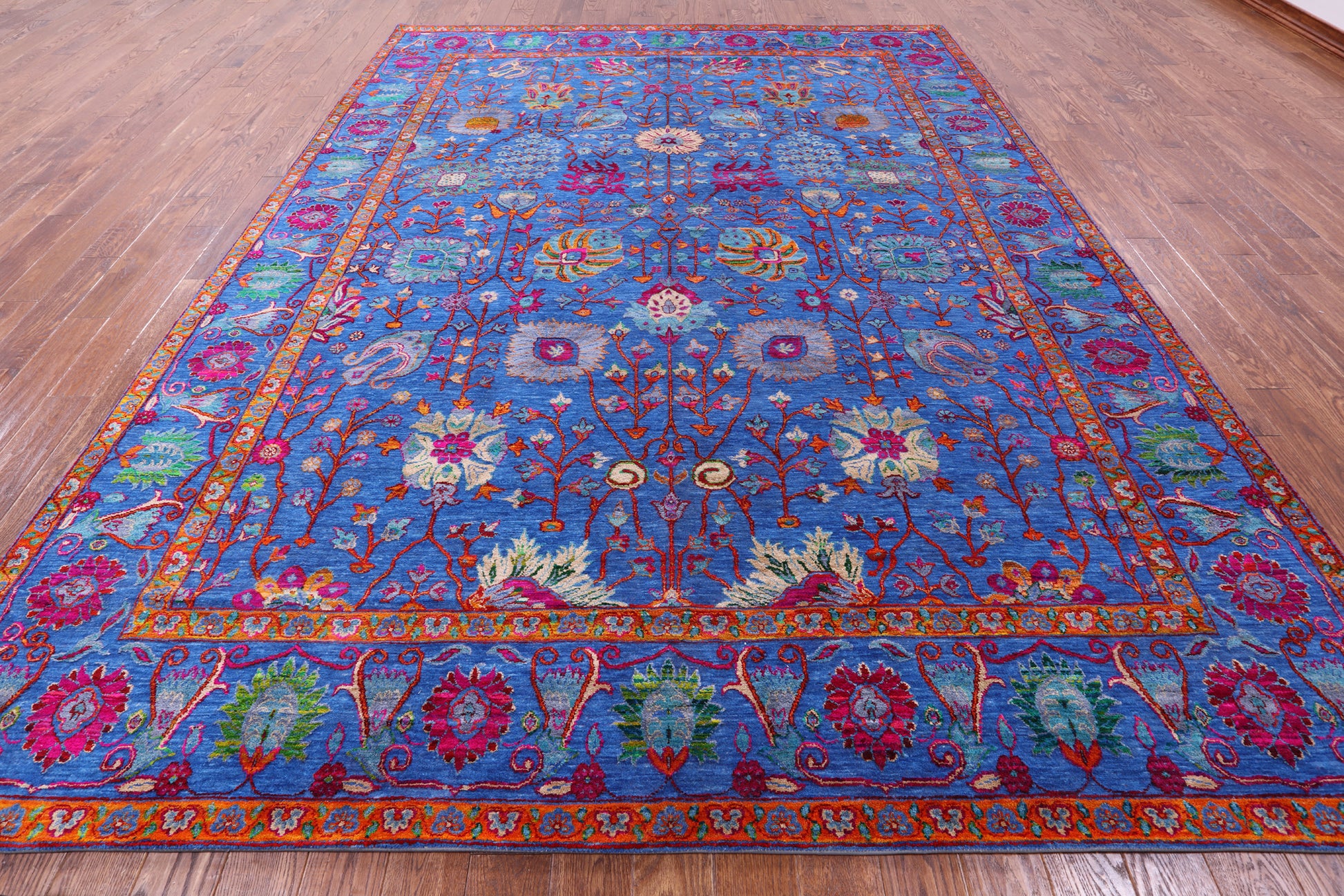 Blue Persian Hand Knotted Wool & Silk Rug - 9' 2" X 11' 11" - Golden Nile