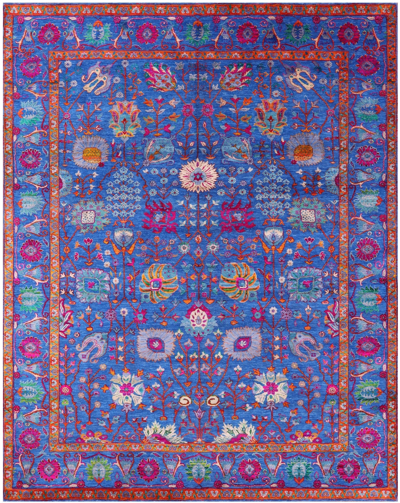 Blue Persian Hand Knotted Wool & Silk Rug - 9' 2" X 11' 11" - Golden Nile