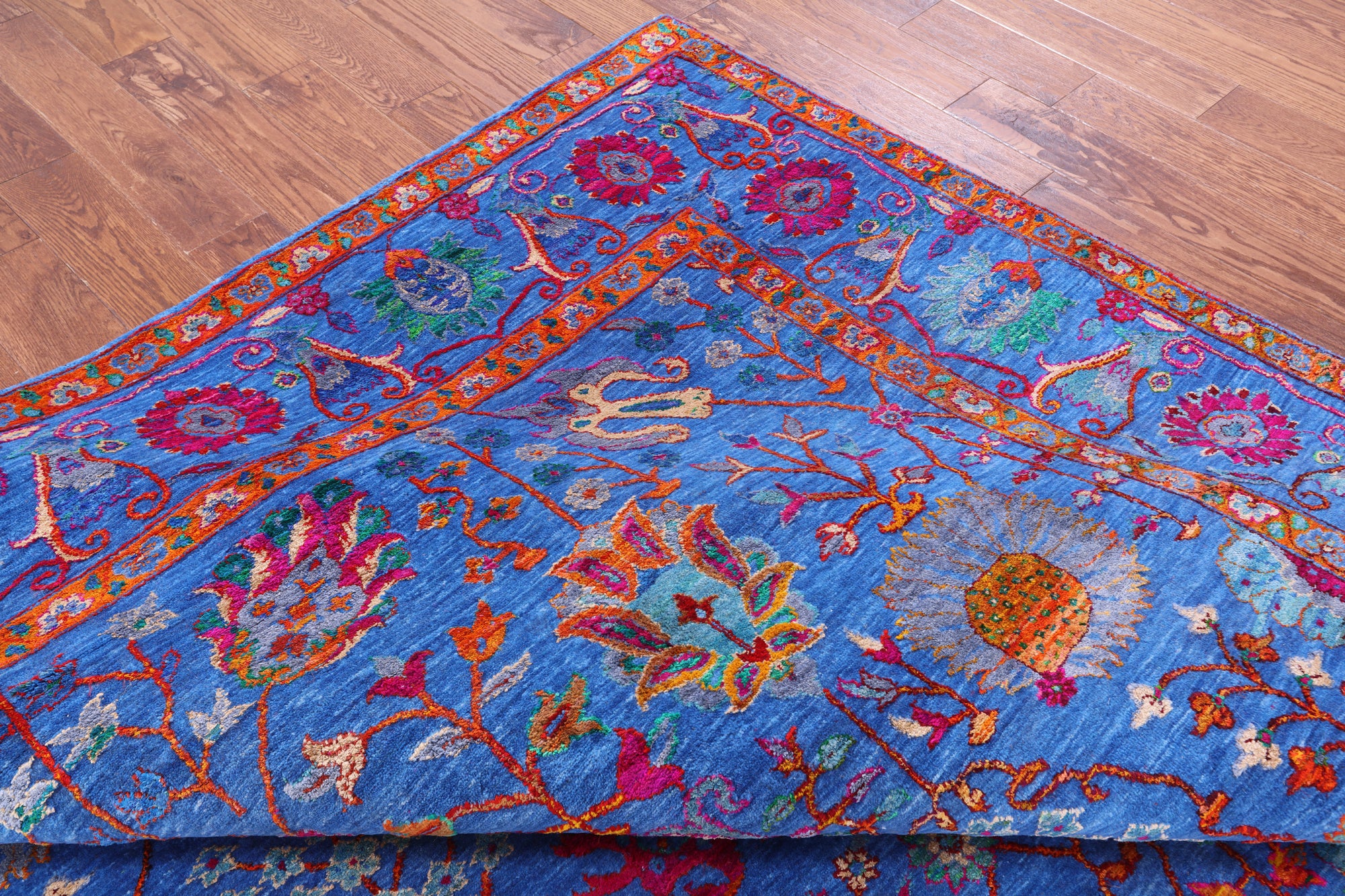 Blue Persian Hand Knotted Wool & Silk Rug - 9' 2" X 11' 11" - Golden Nile