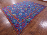 Blue Persian Hand Knotted Wool & Silk Rug - 9' 2" X 11' 11" - Golden Nile