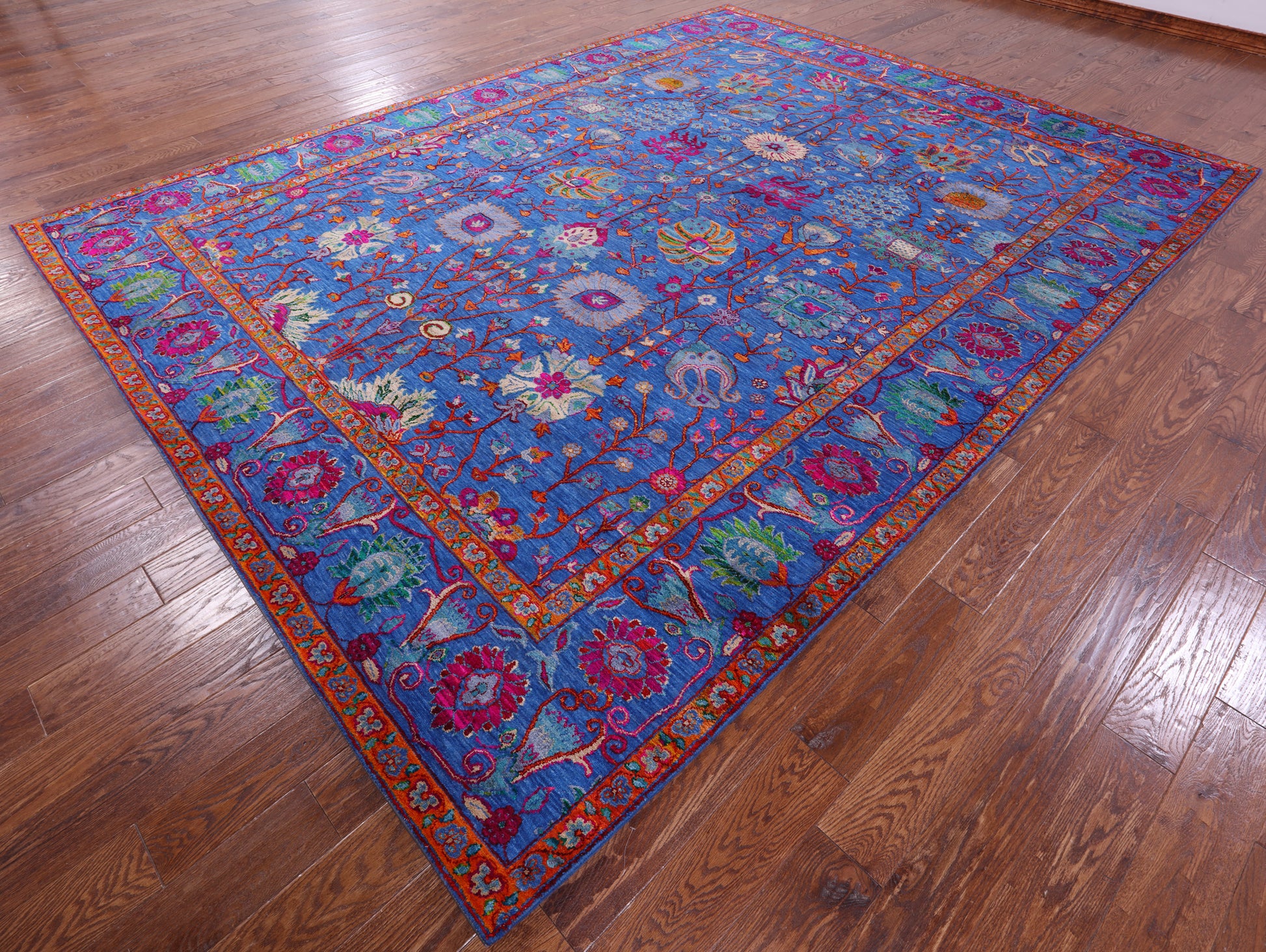 Blue Persian Hand Knotted Wool & Silk Rug - 9' 2" X 11' 11" - Golden Nile