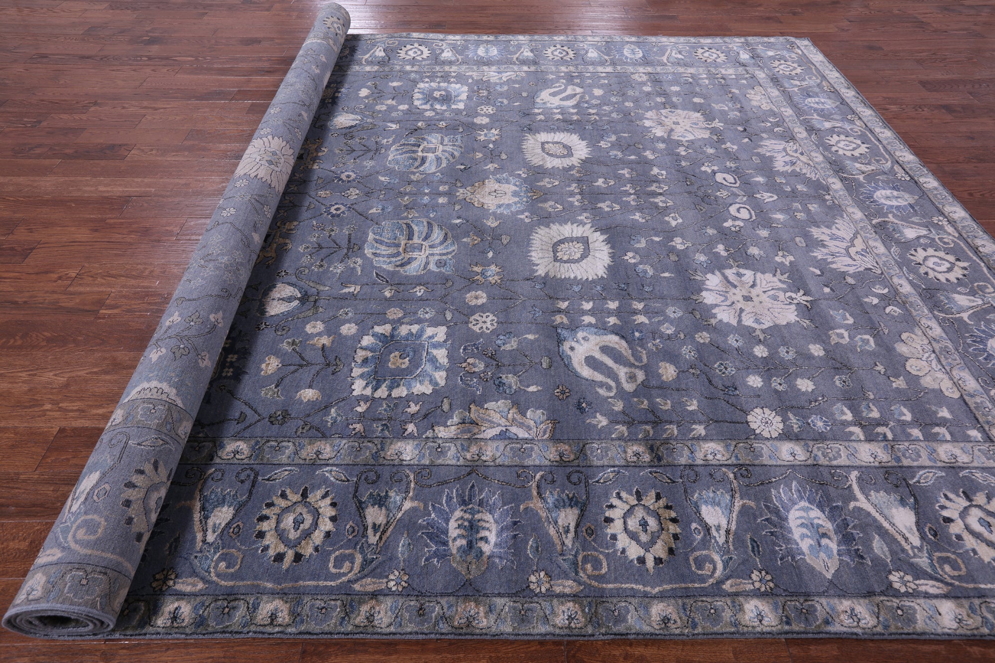 Grey Persian Handmade Wool & Silk Rug - 10' 1" X 14' 1" - Golden Nile