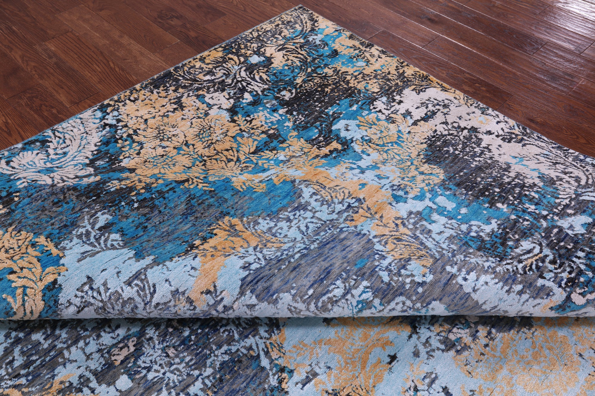 Abstract Modern Hand Knotted Wool & Silk Rug - 9' 0" X 12' 1" - Golden Nile