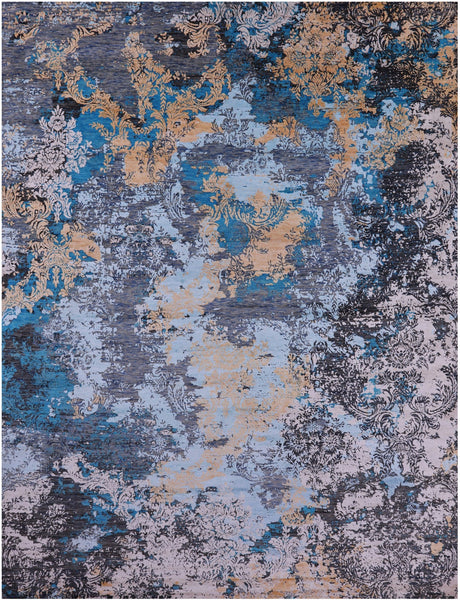 Abstract Modern Hand Knotted Wool & Silk Rug - 9' 0" X 12' 1" - Golden Nile