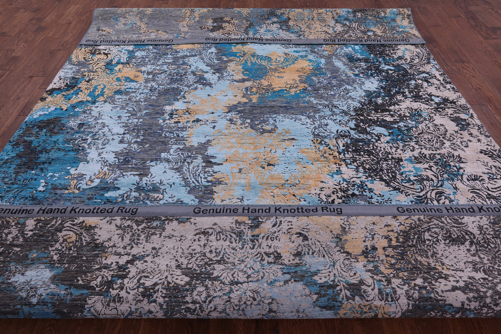 Abstract Modern Hand Knotted Wool & Silk Rug - 9' 0" X 12' 1" - Golden Nile