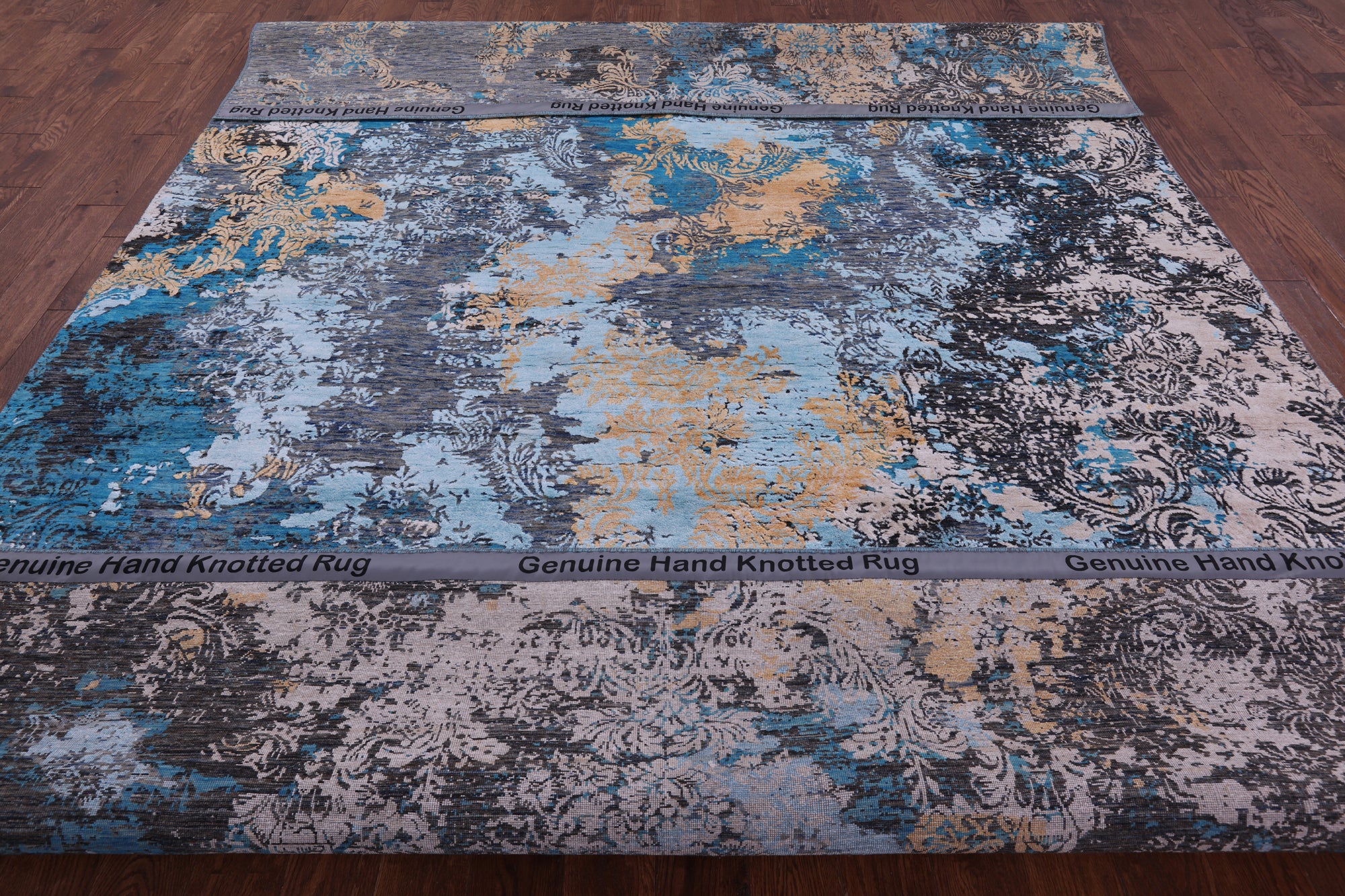 Abstract Modern Hand Knotted Wool & Silk Rug - 9' 0" X 12' 1" - Golden Nile