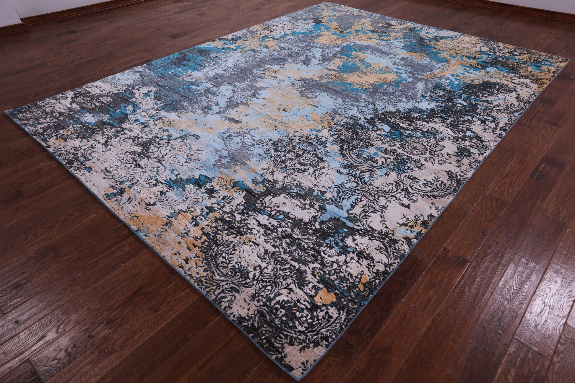 Abstract Modern Hand Knotted Wool & Silk Rug - 9' 0" X 12' 1" - Golden Nile