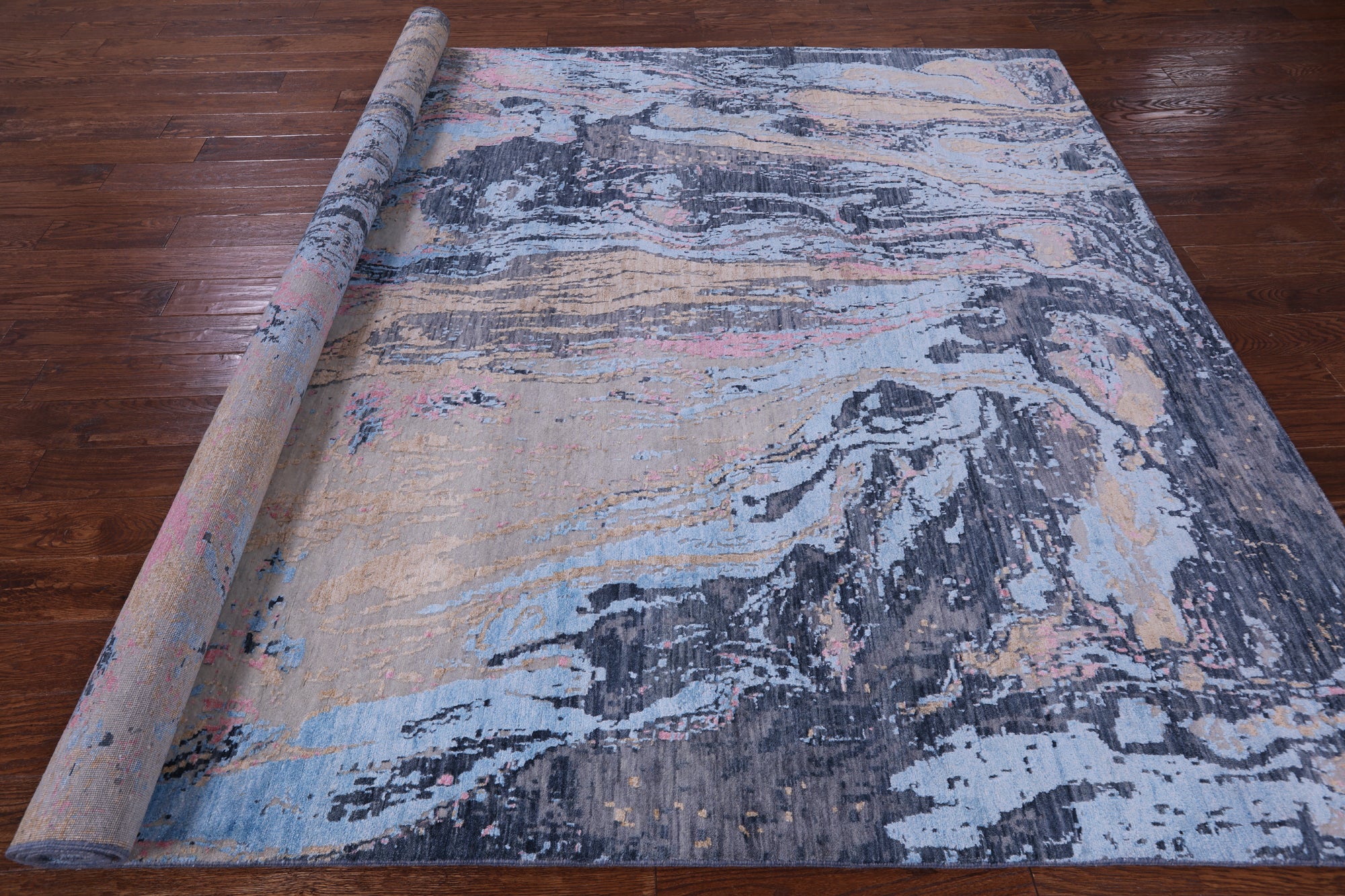 Abstract Modern Hand Knotted Wool & Silk Rug - 7' 11" X 10' 1" - Golden Nile