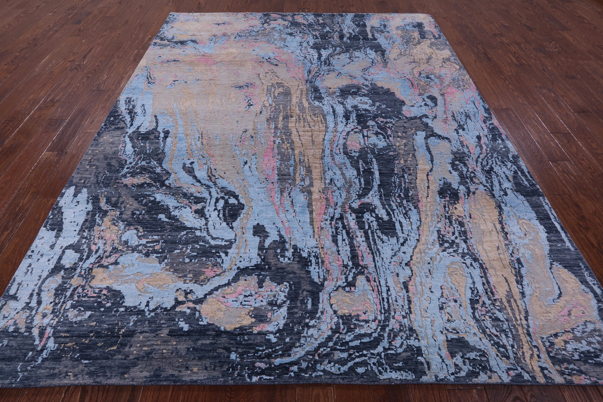 Abstract Modern Hand Knotted Wool & Silk Rug - 7' 11" X 10' 1" - Golden Nile