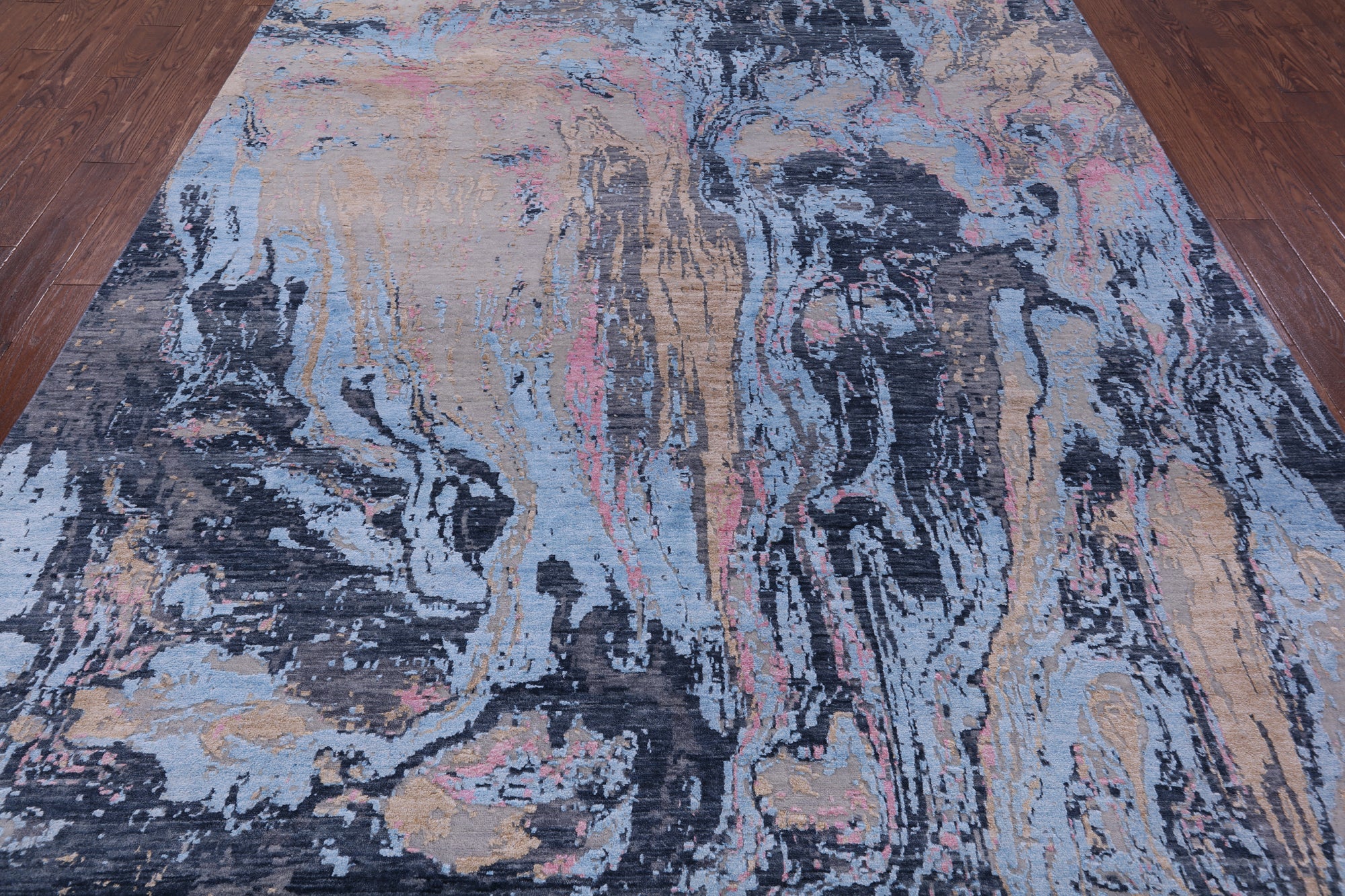 Abstract Modern Hand Knotted Wool & Silk Rug - 7' 11" X 10' 1" - Golden Nile