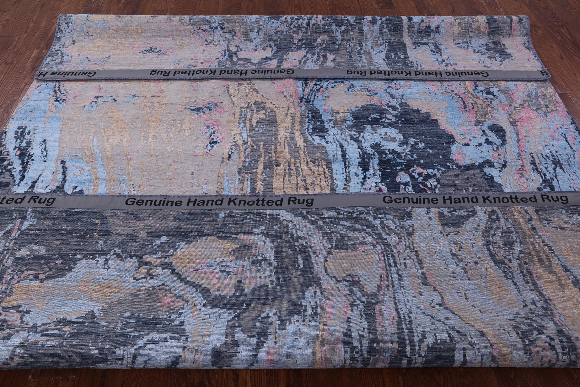 Abstract Modern Hand Knotted Wool & Silk Rug - 7' 11" X 10' 1" - Golden Nile
