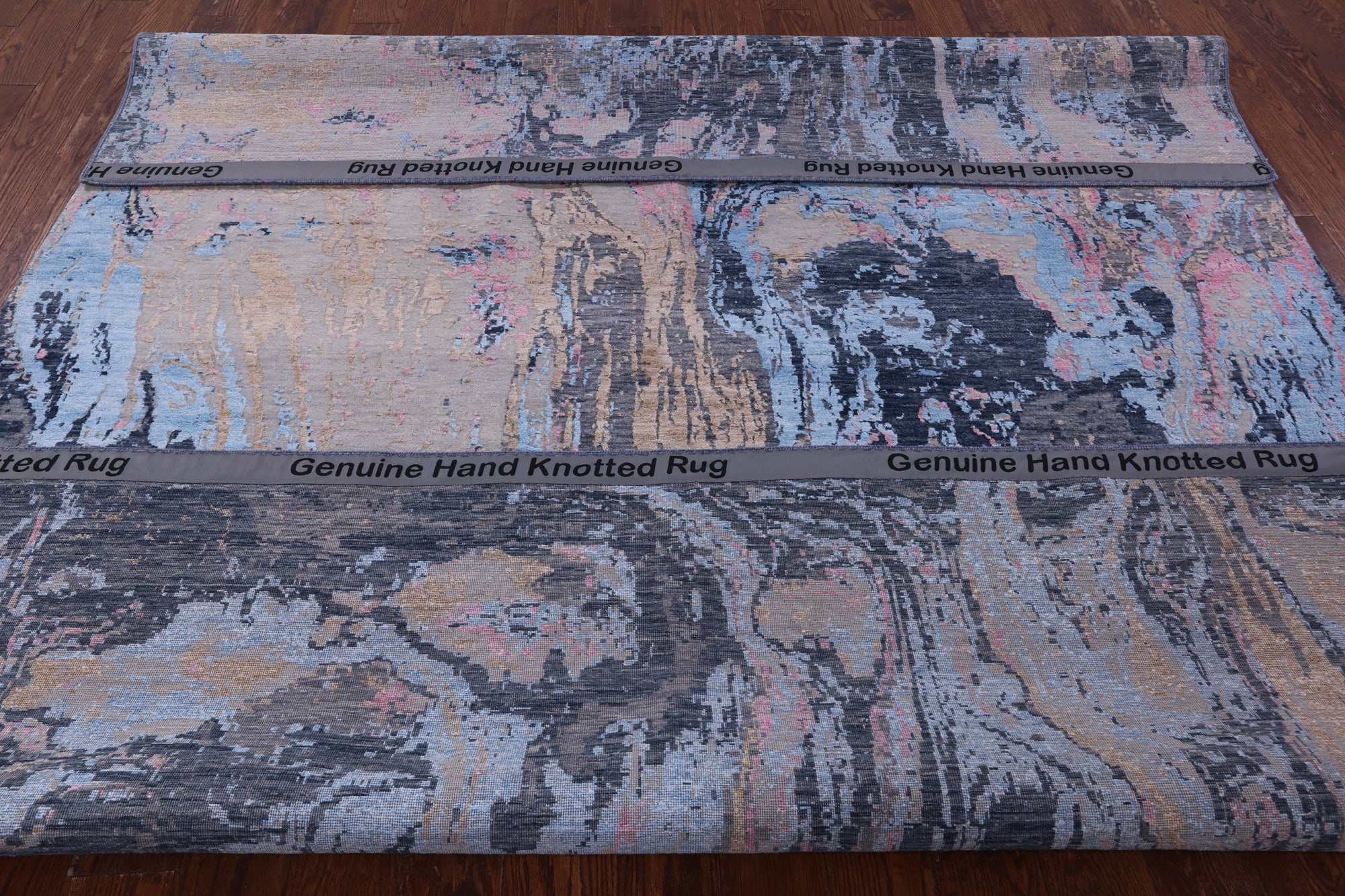 Abstract Modern Hand Knotted Wool & Silk Rug - 7' 11" X 10' 1" - Golden Nile