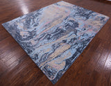 Abstract Modern Hand Knotted Wool & Silk Rug - 7' 11" X 10' 1" - Golden Nile