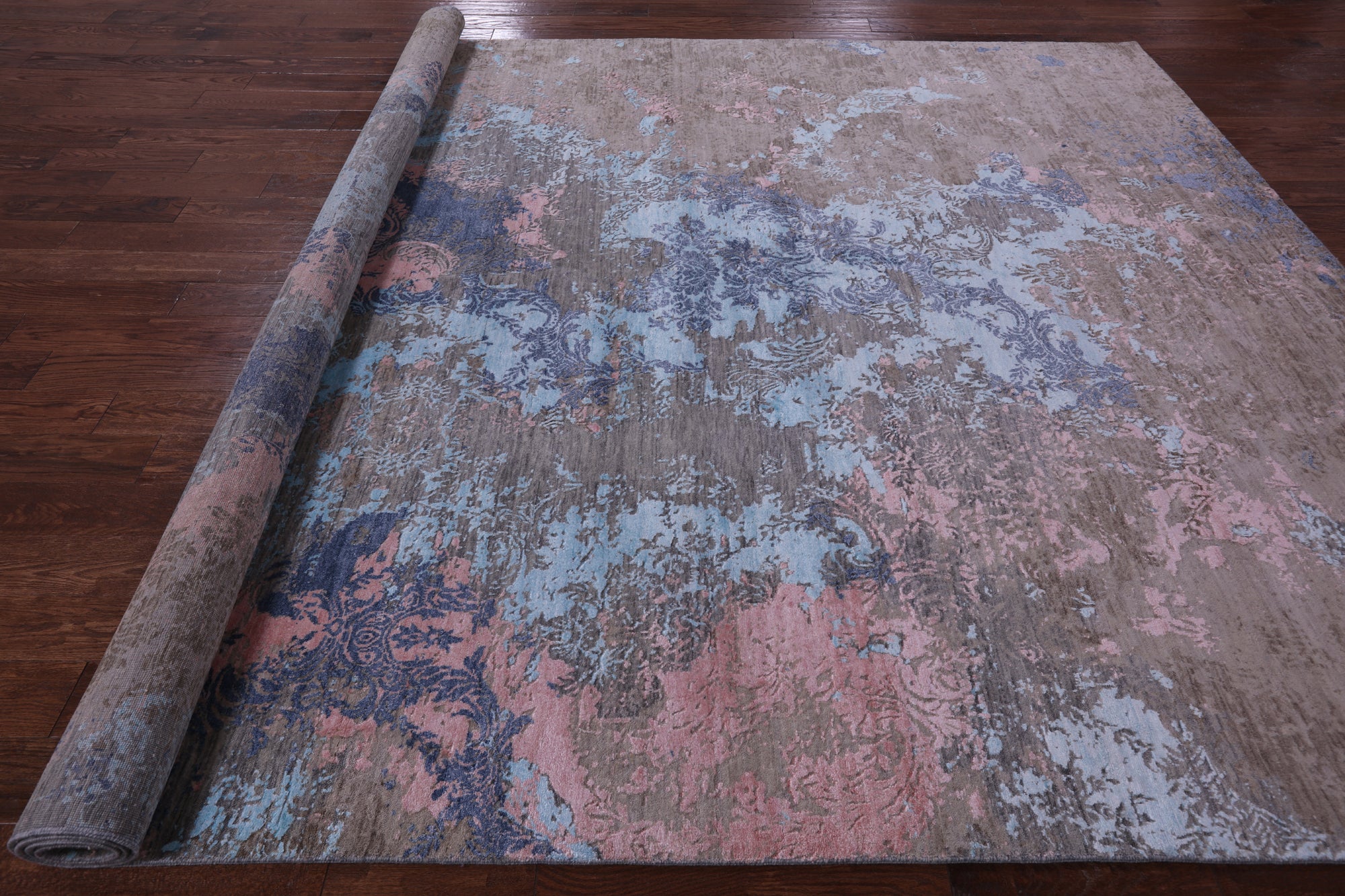 Abstract Modern Hand Knotted Wool & Silk Rug - 9' 0" X 12' 2" - Golden Nile