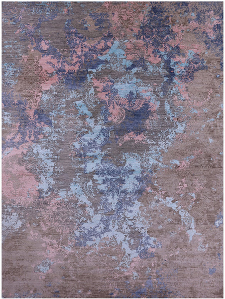 Abstract Modern Hand Knotted Wool & Silk Rug - 9' 0" X 12' 2" - Golden Nile