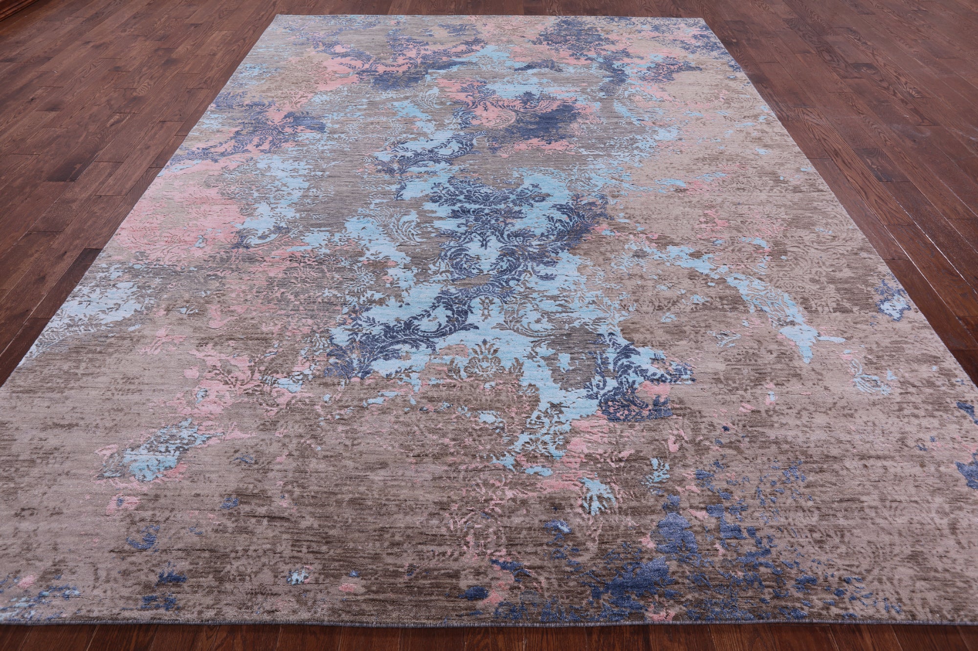 Abstract Modern Hand Knotted Wool & Silk Rug - 9' 0" X 12' 2" - Golden Nile