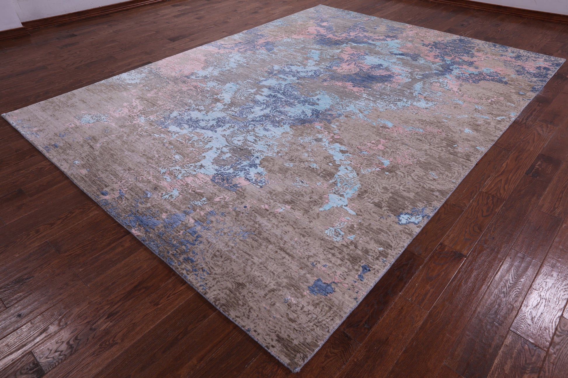 Abstract Modern Hand Knotted Wool & Silk Rug - 9' 0" X 12' 2" - Golden Nile