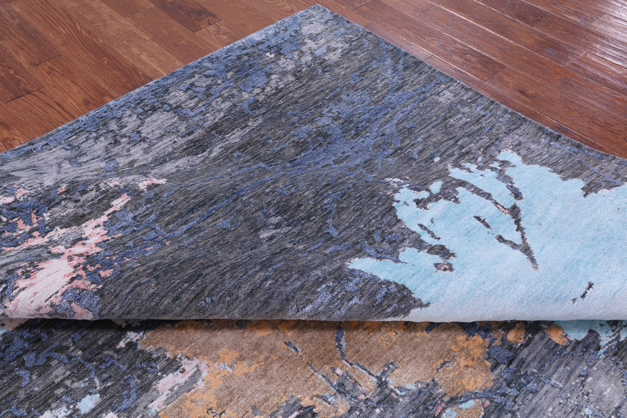 Abstract Modern Hand Knotted Wool & Silk Rug - 8' 0" X 10' 3" - Golden Nile